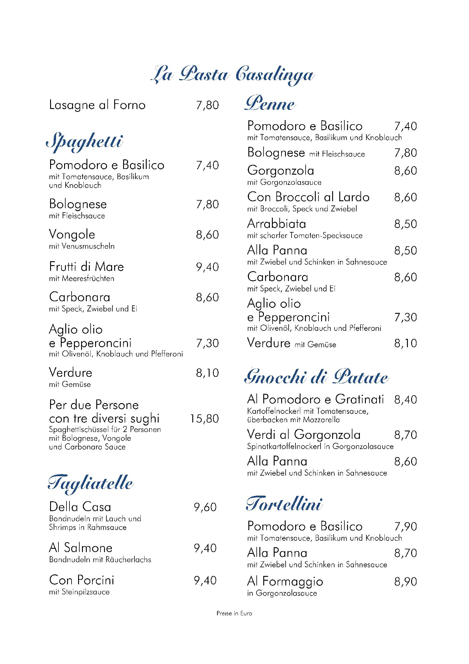 Speisekarte Pizzeria Toscana in Tamsweg, Seite 2