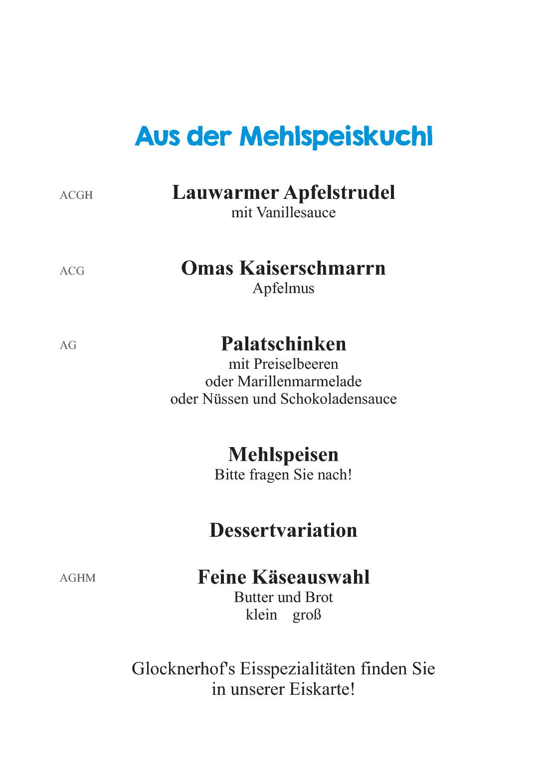 Speisekarte Ferienhotel Glocknerhof in Berg, Seite 8