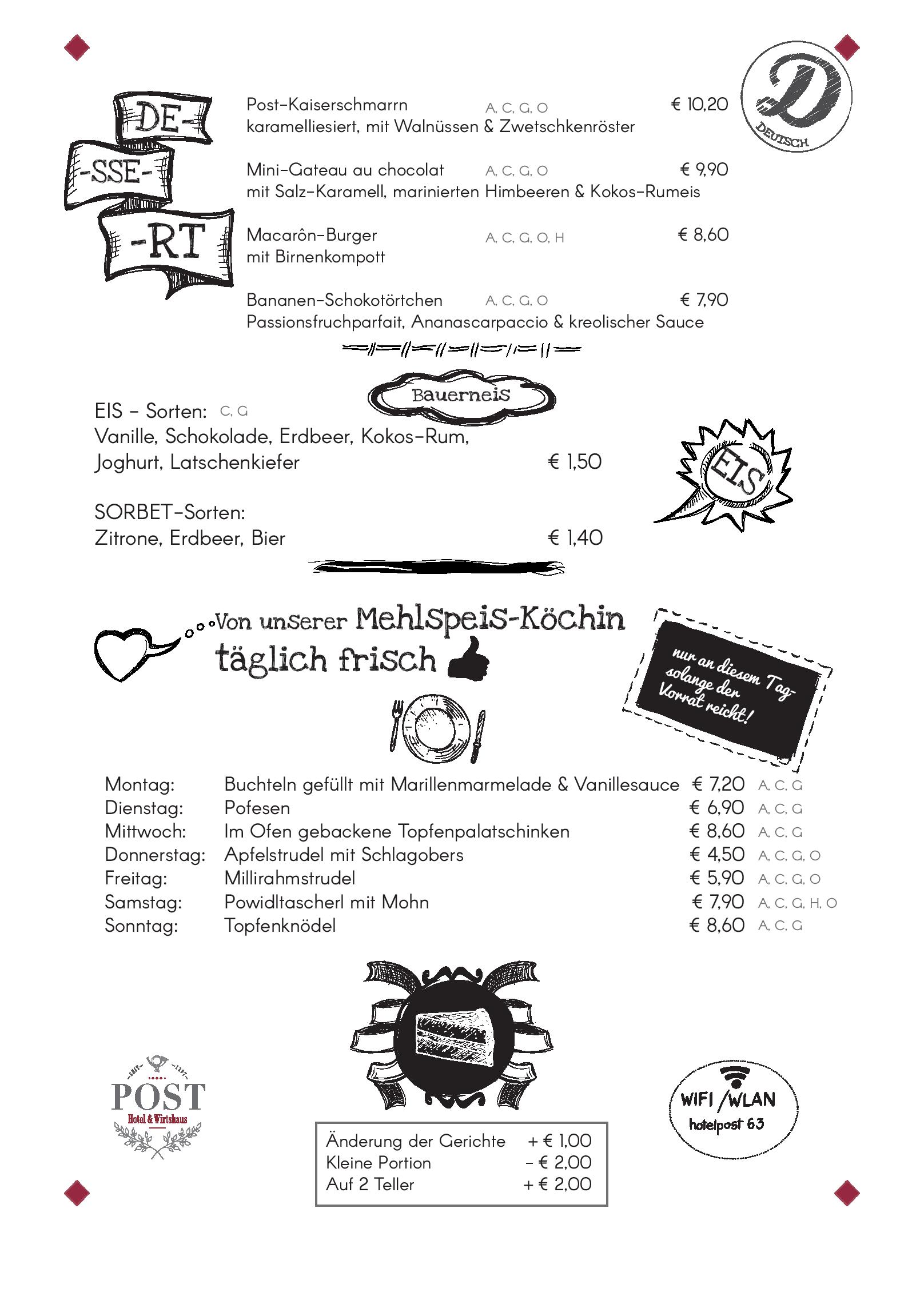 Speisekarte Hotel Wirtshaus Post in St. Johann in Tirol, Seite 3