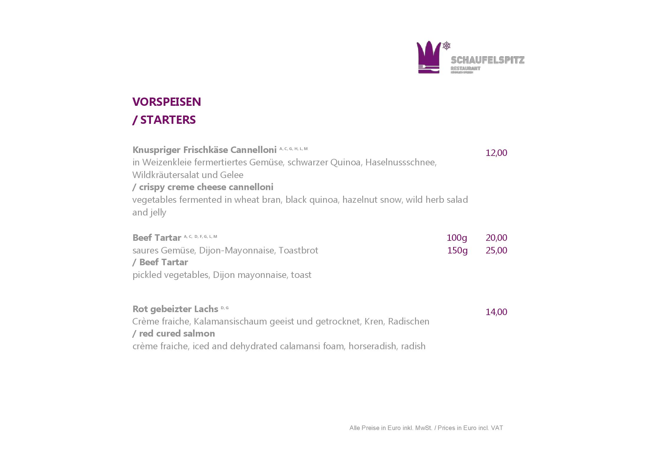 Speisekarte Schaufelspitz in Neustift im Stubaital, Seite 3