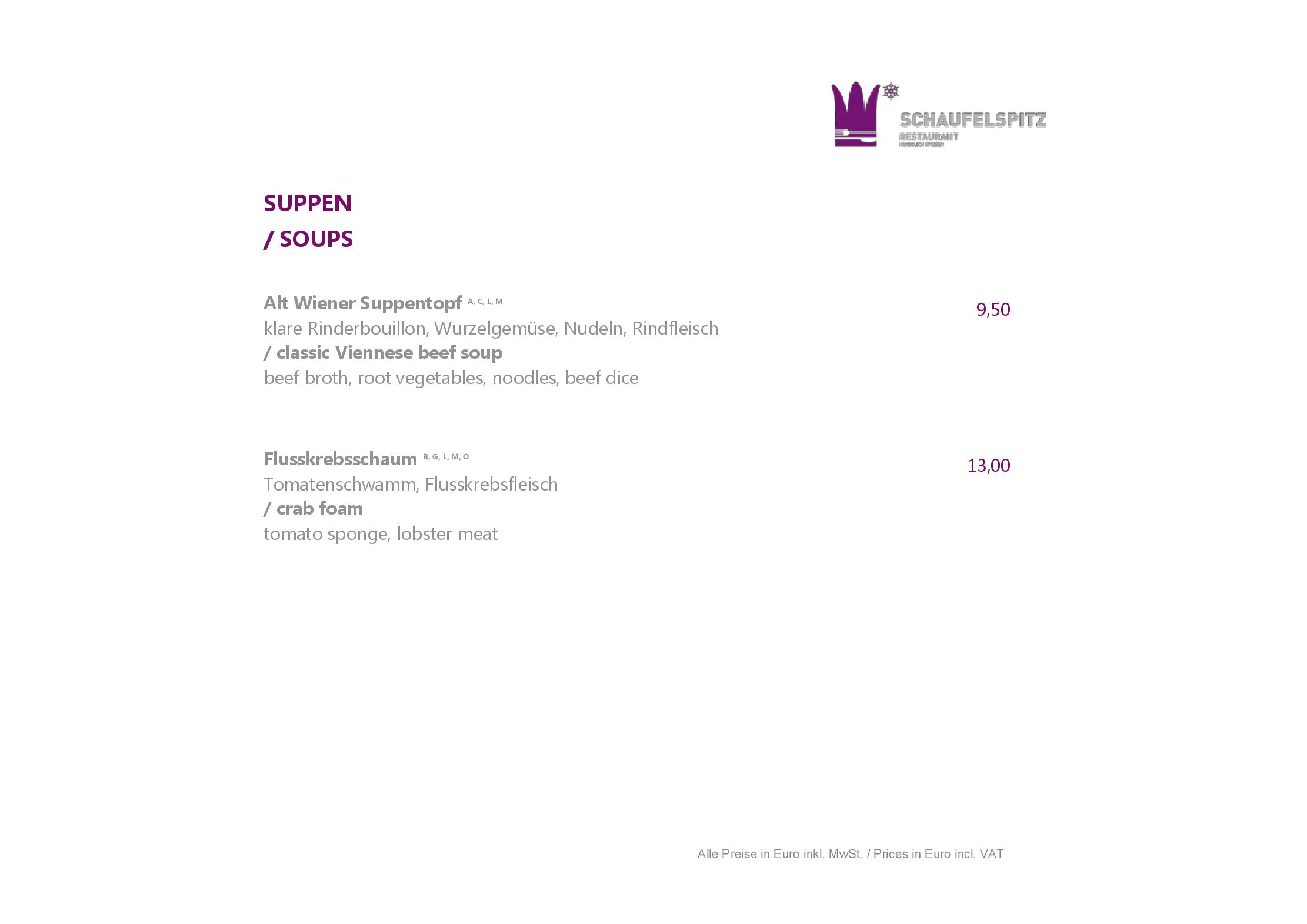 Speisekarte Schaufelspitz in Neustift im Stubaital, Seite 4
