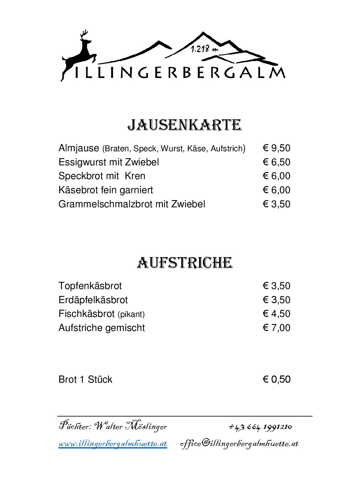 Speisekarte Illingerbergalm in Sankt Gilgen, Seite 2