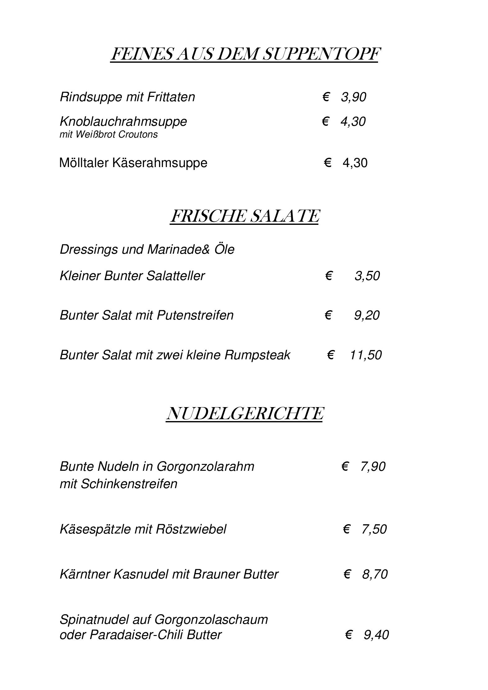 Speisekarte Restaurant Gletschermühle in Flattach, Seite 4