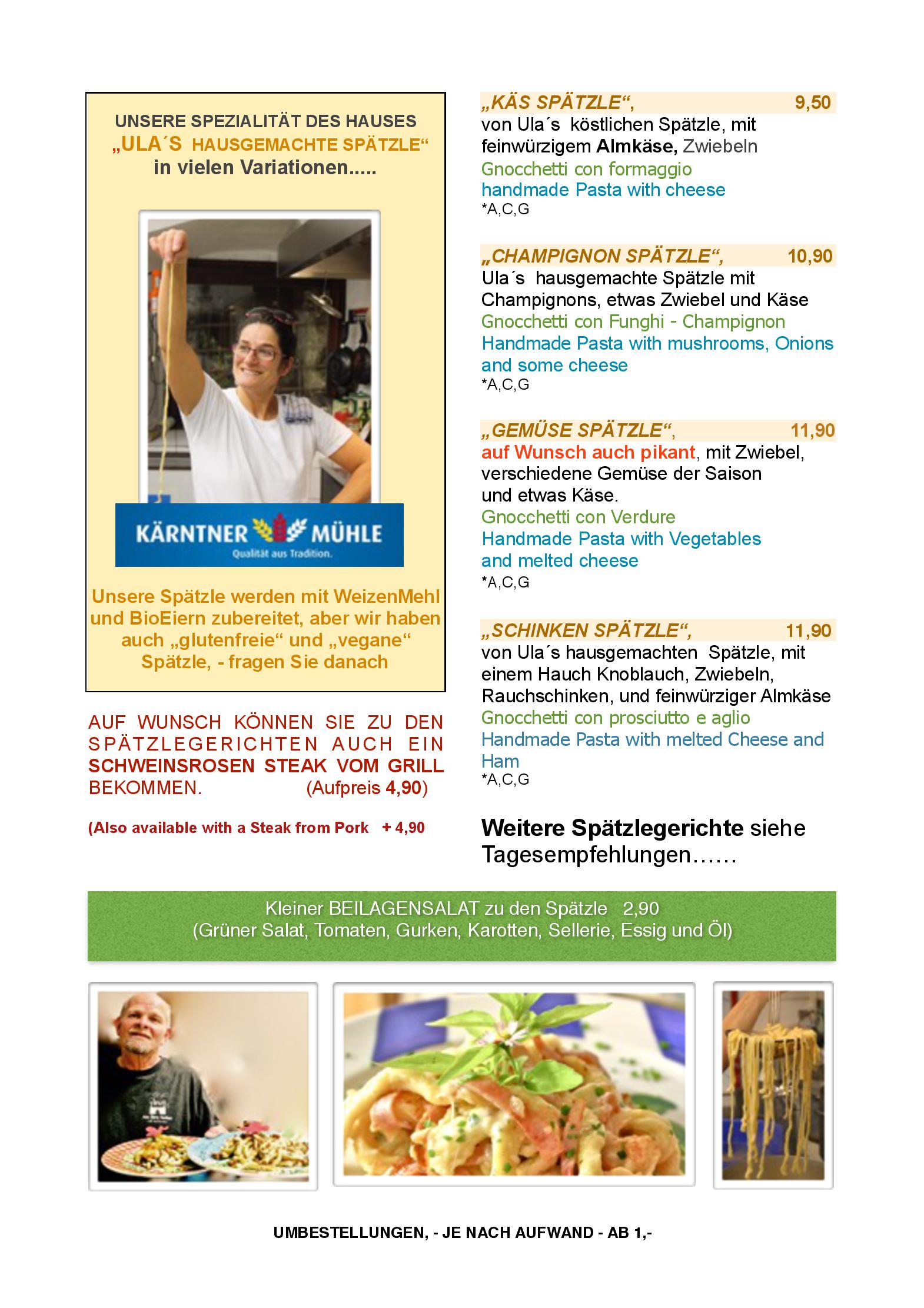 Speisekarte Restaurant in der Alten Burg in Gmünd in Kärnten, Seite 1