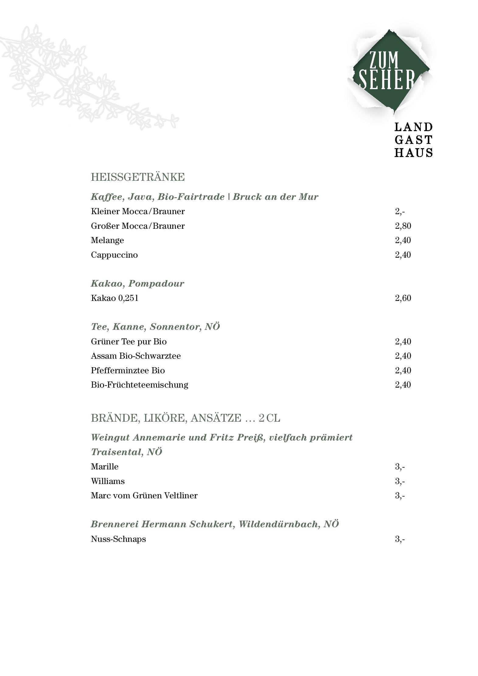 Speisekarte Landgasthaus Zum Seher in Eggenburg, Seite 12