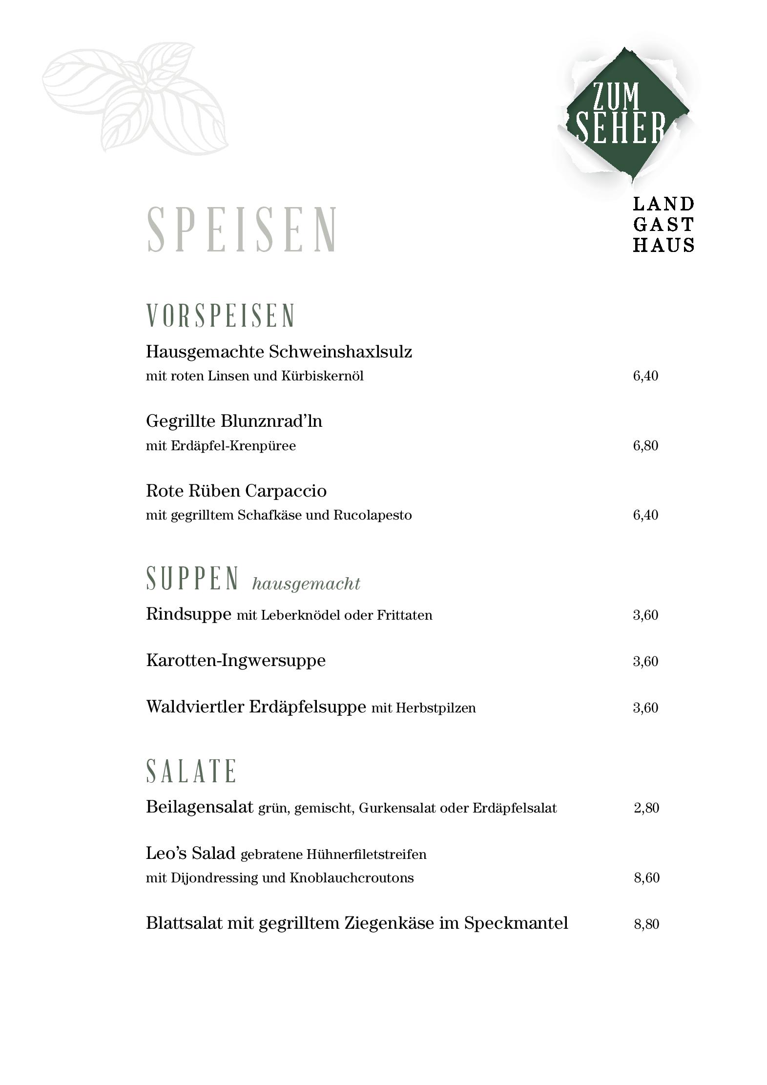 Speisekarte Landgasthaus Zum Seher in Eggenburg, Seite 3