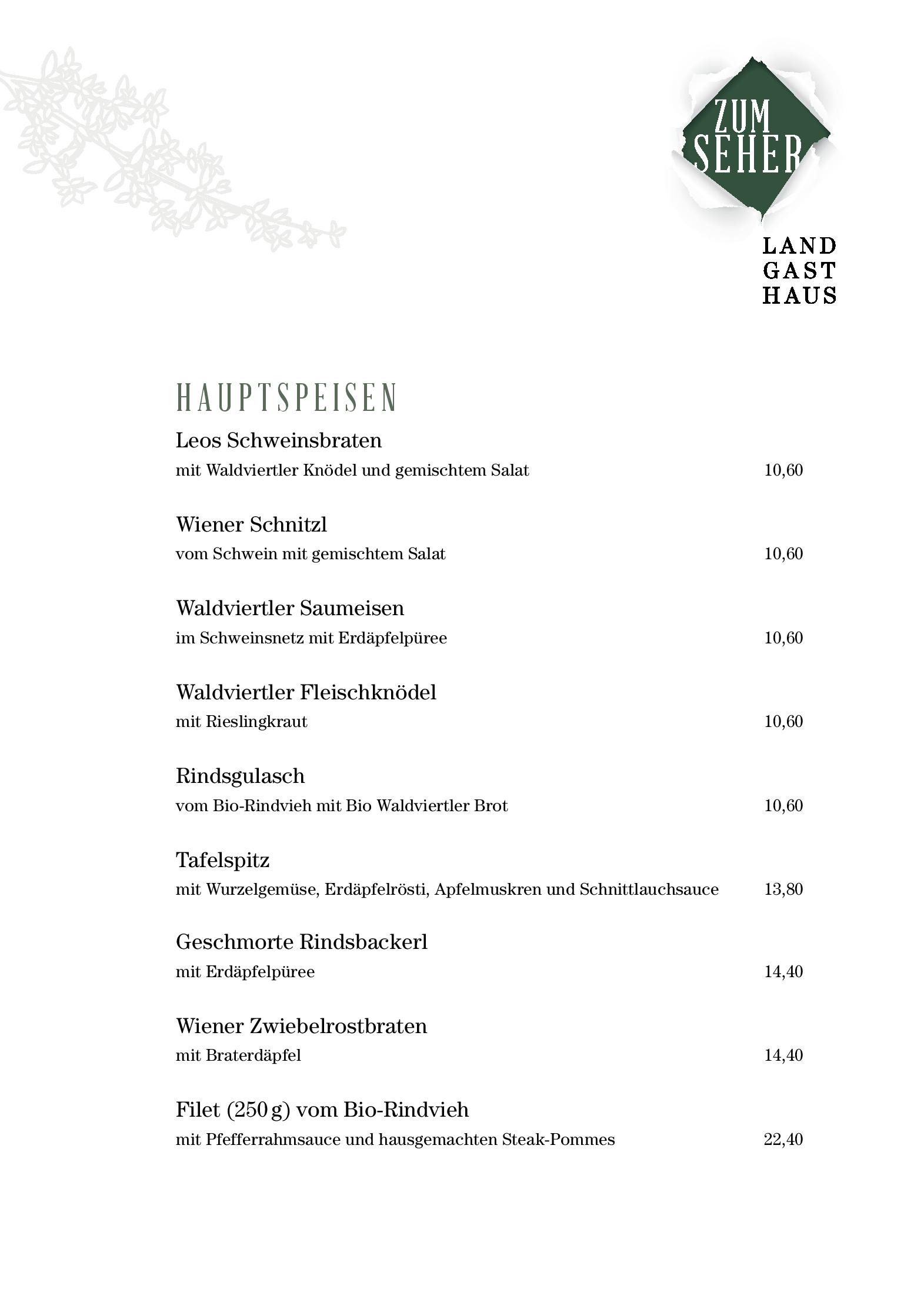 Speisekarte Landgasthaus Zum Seher in Eggenburg, Seite 4