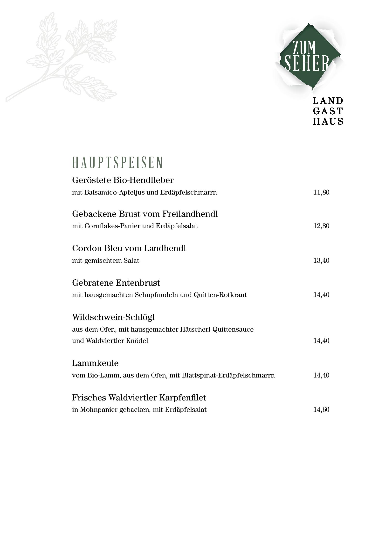 Speisekarte Landgasthaus Zum Seher in Eggenburg, Seite 5