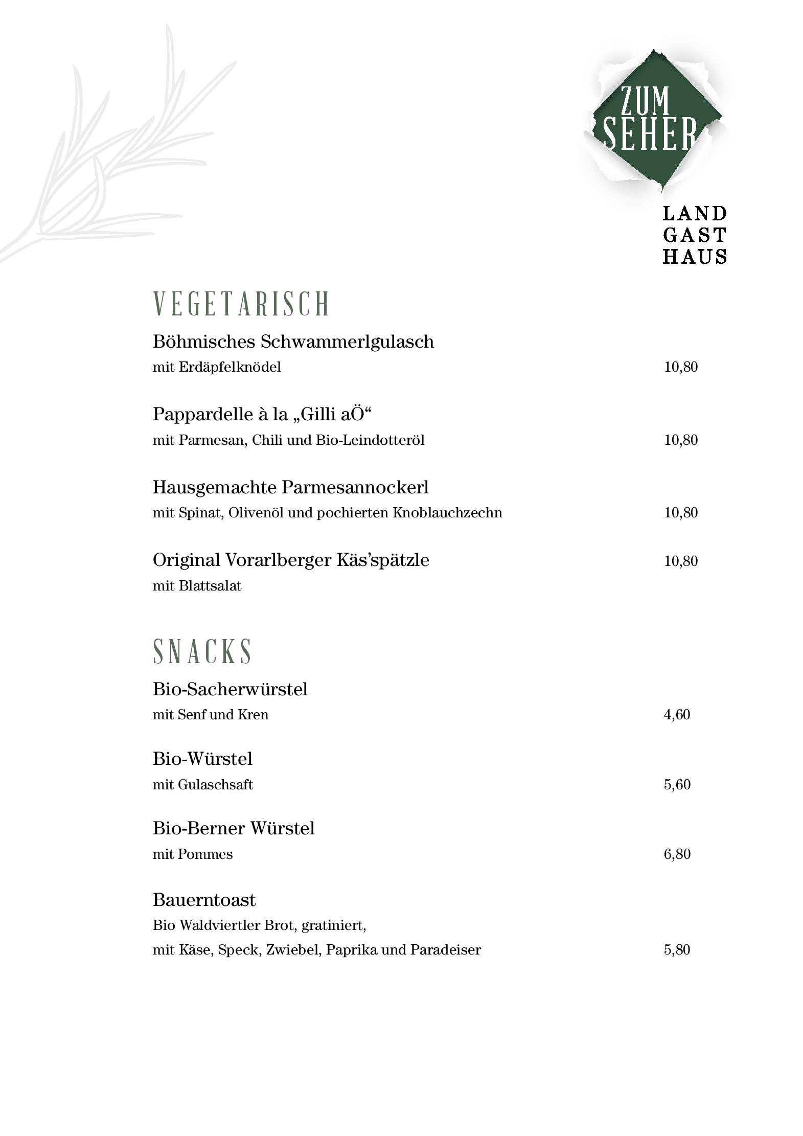 Speisekarte Landgasthaus Zum Seher in Eggenburg, Seite 6