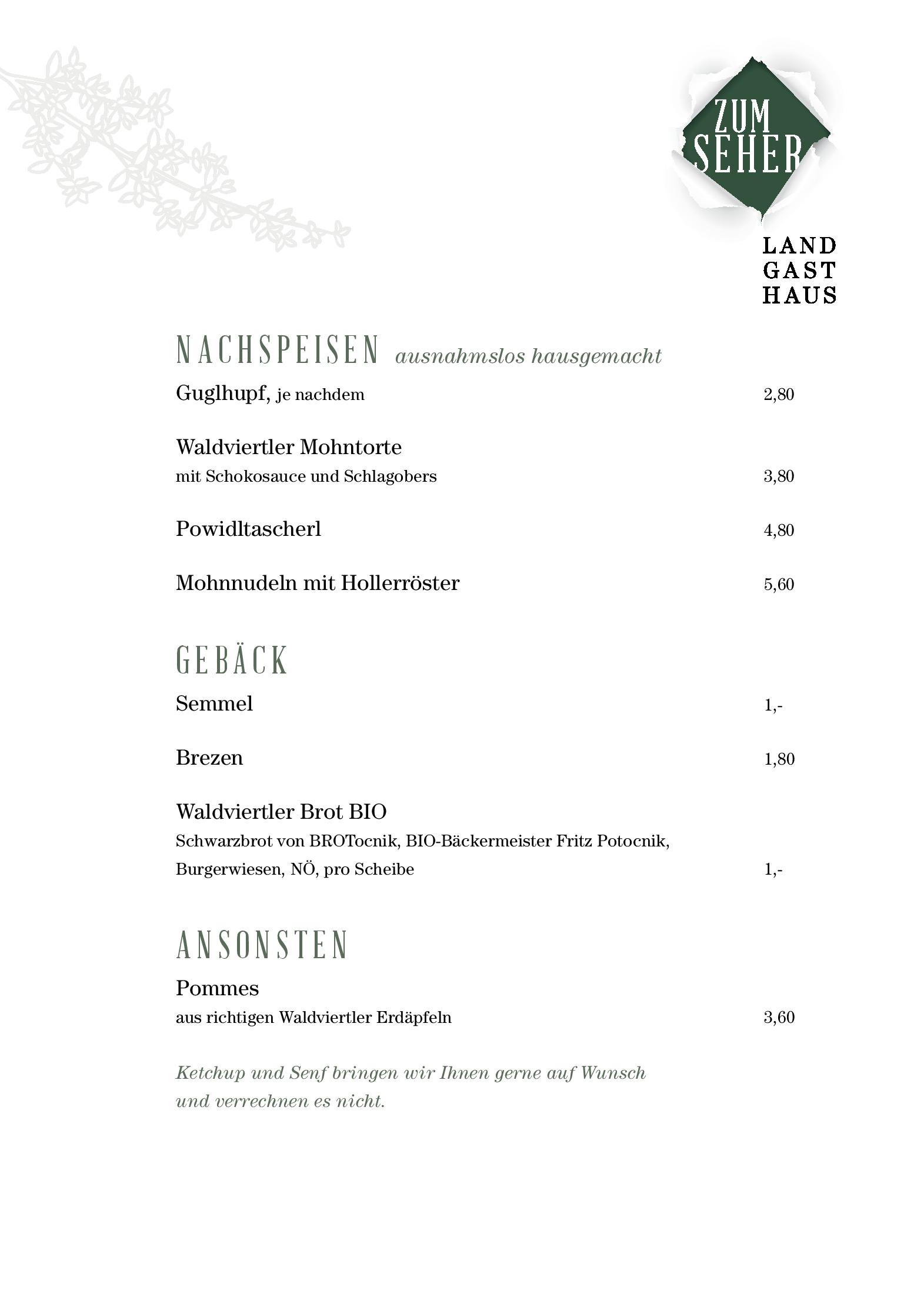 Speisekarte Landgasthaus Zum Seher in Eggenburg, Seite 7