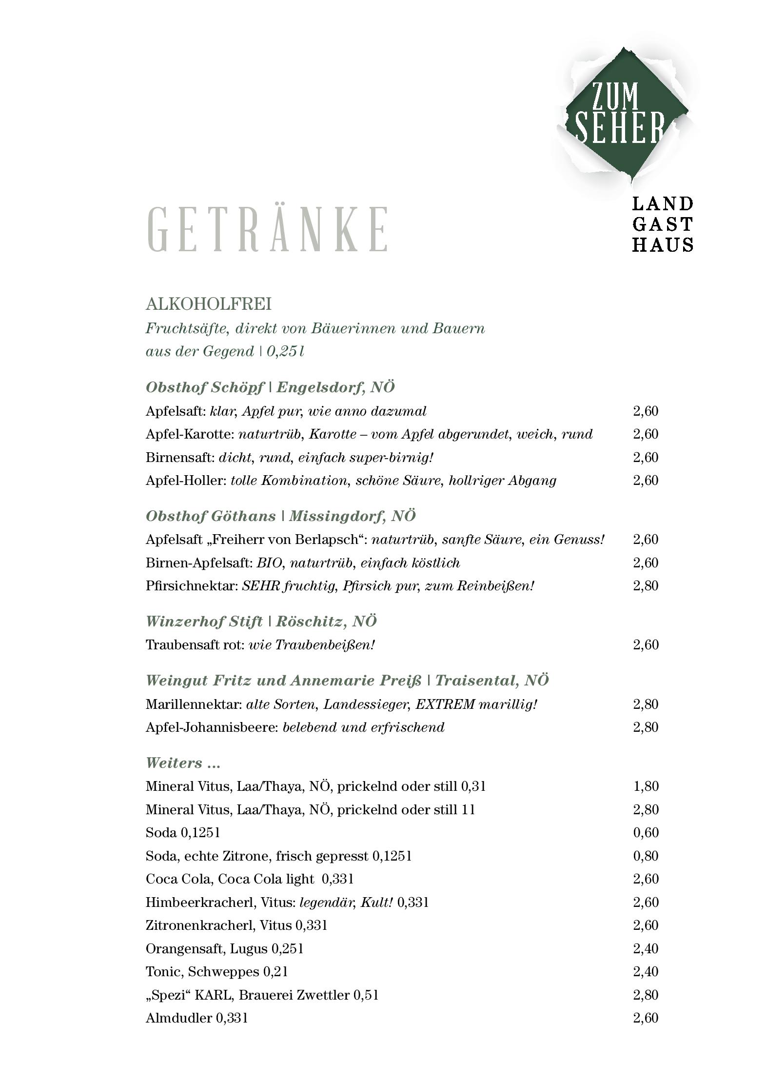 Speisekarte Landgasthaus Zum Seher in Eggenburg, Seite 8