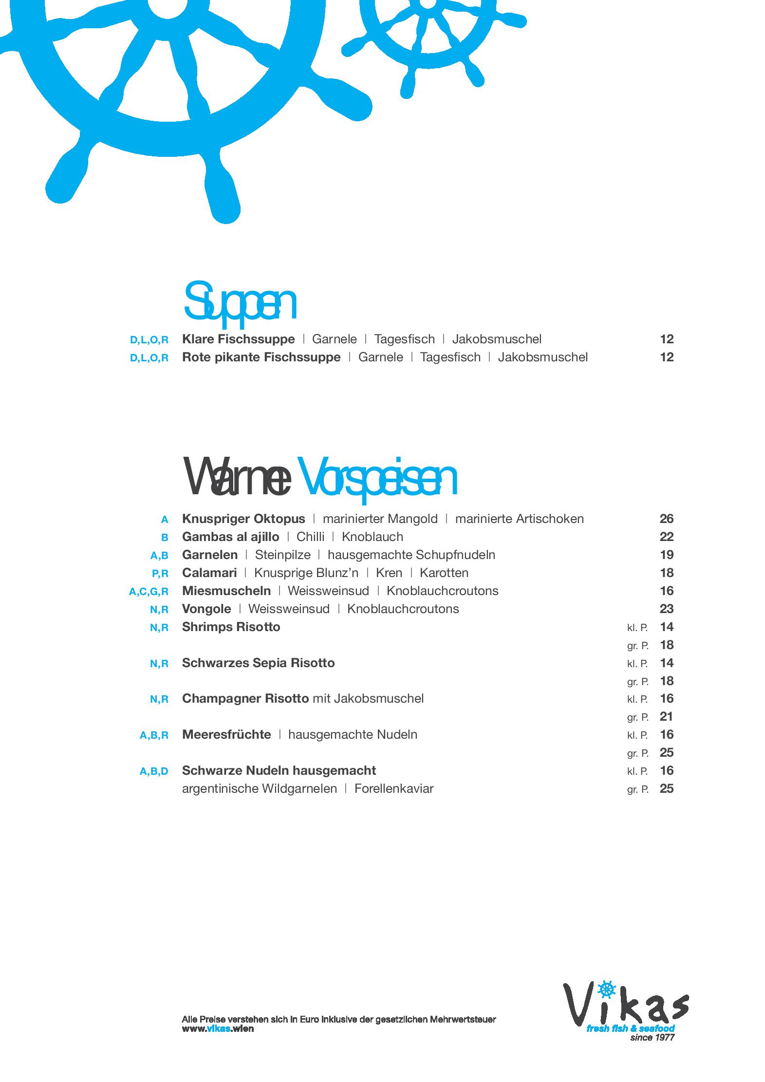 Speisekarte Vikas fresh fish & seafood in Wien, Seite 2
