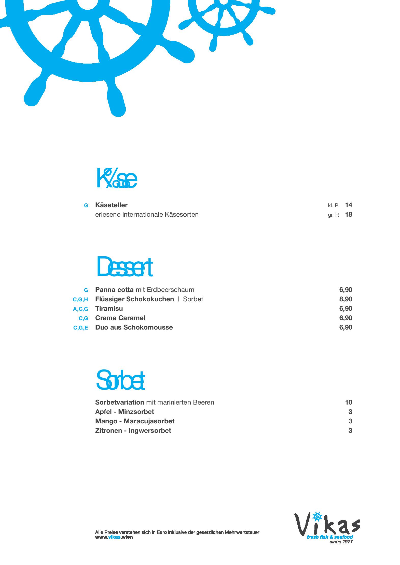 Speisekarte Vikas fresh fish & seafood in Wien, Seite 6