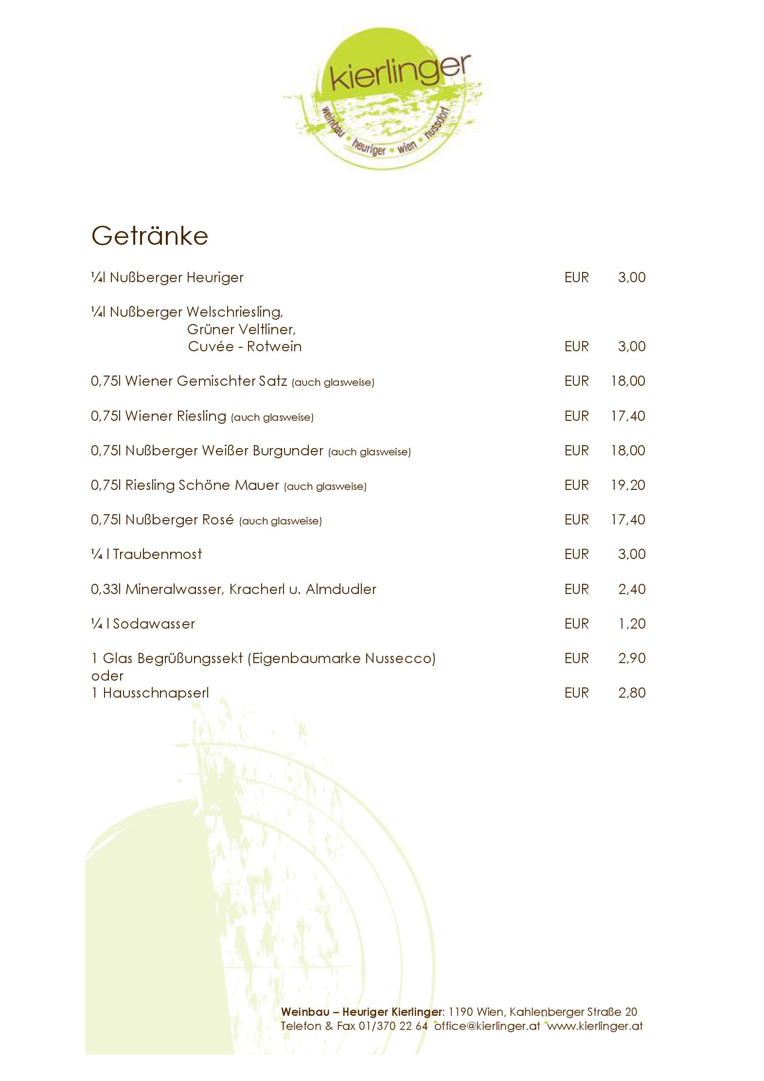 Speisekarte Weinbau - Heuriger Kierlinger in Wien, Seite 2