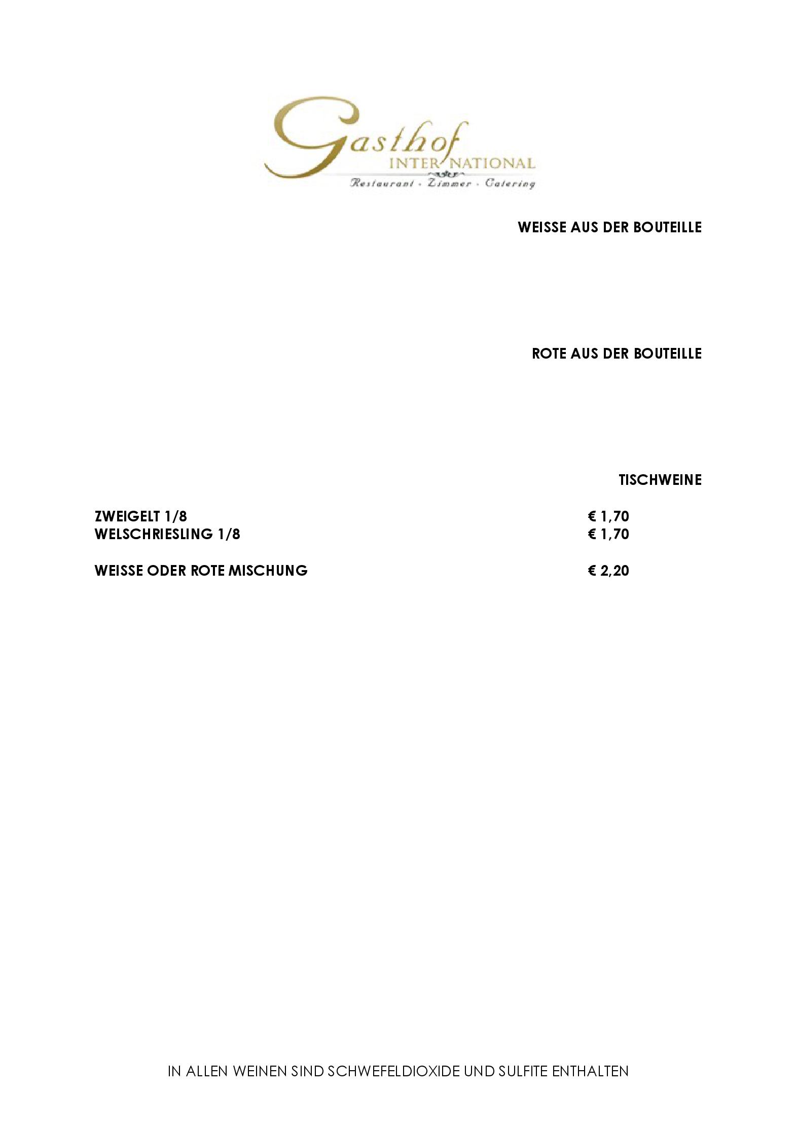 Speisekarte Gasthof International in Hieflau, Seite 1