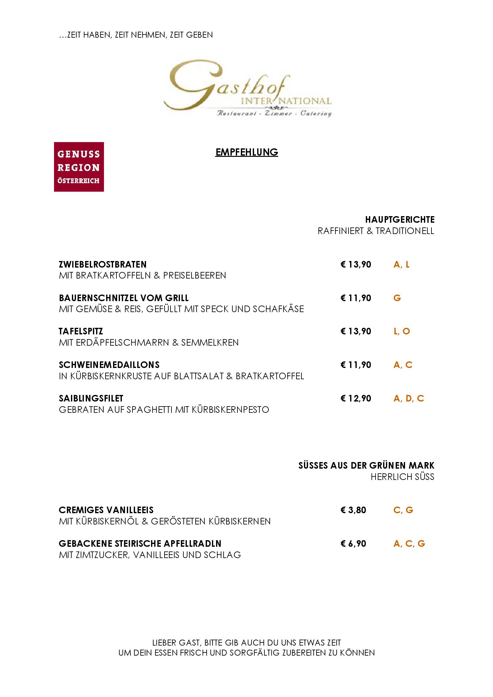 Speisekarte Gasthof International in Hieflau, Seite 7