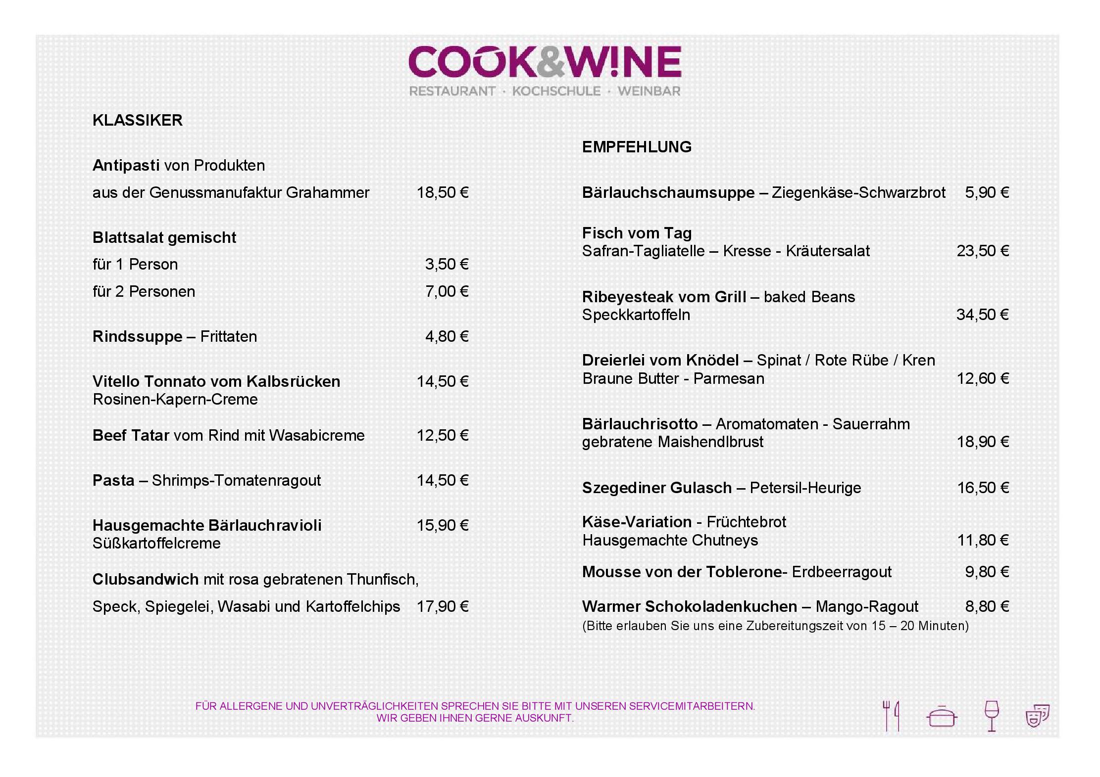 Speisekarte Cook&Wine in Salzburg, Seite 1