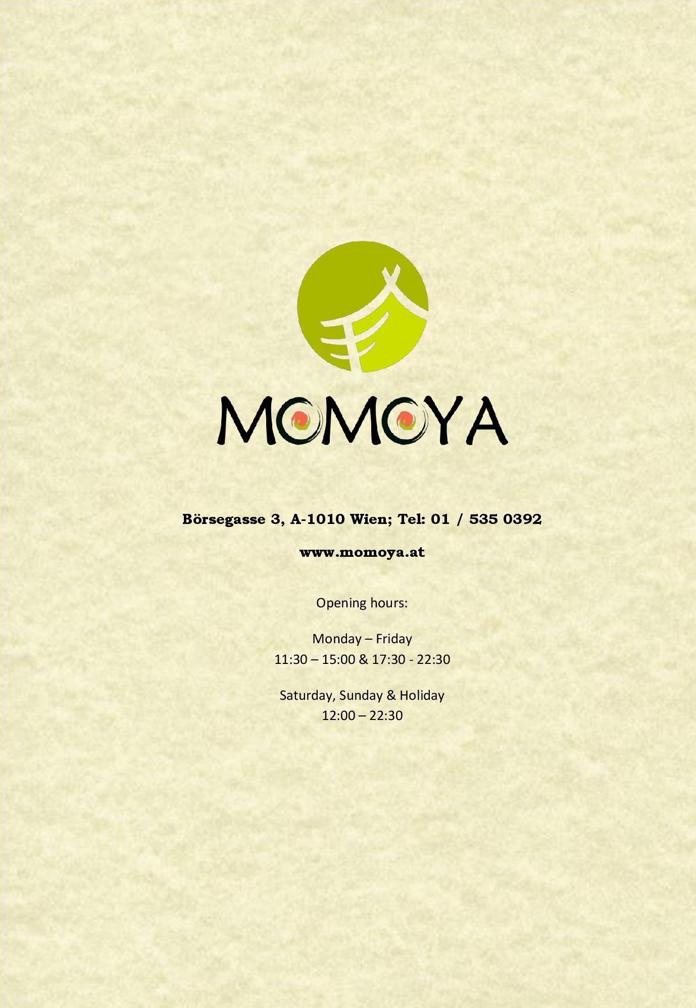 Speisekarte Momoya in Wien, Seite 1