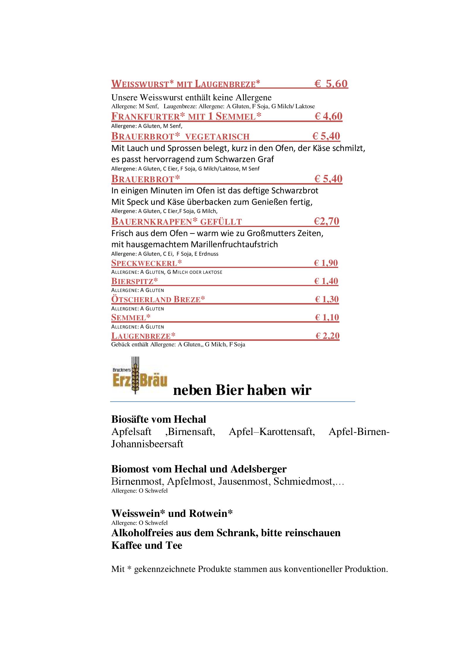 Speisekarte Bruckners Bierwelt in Gaming, Seite 1
