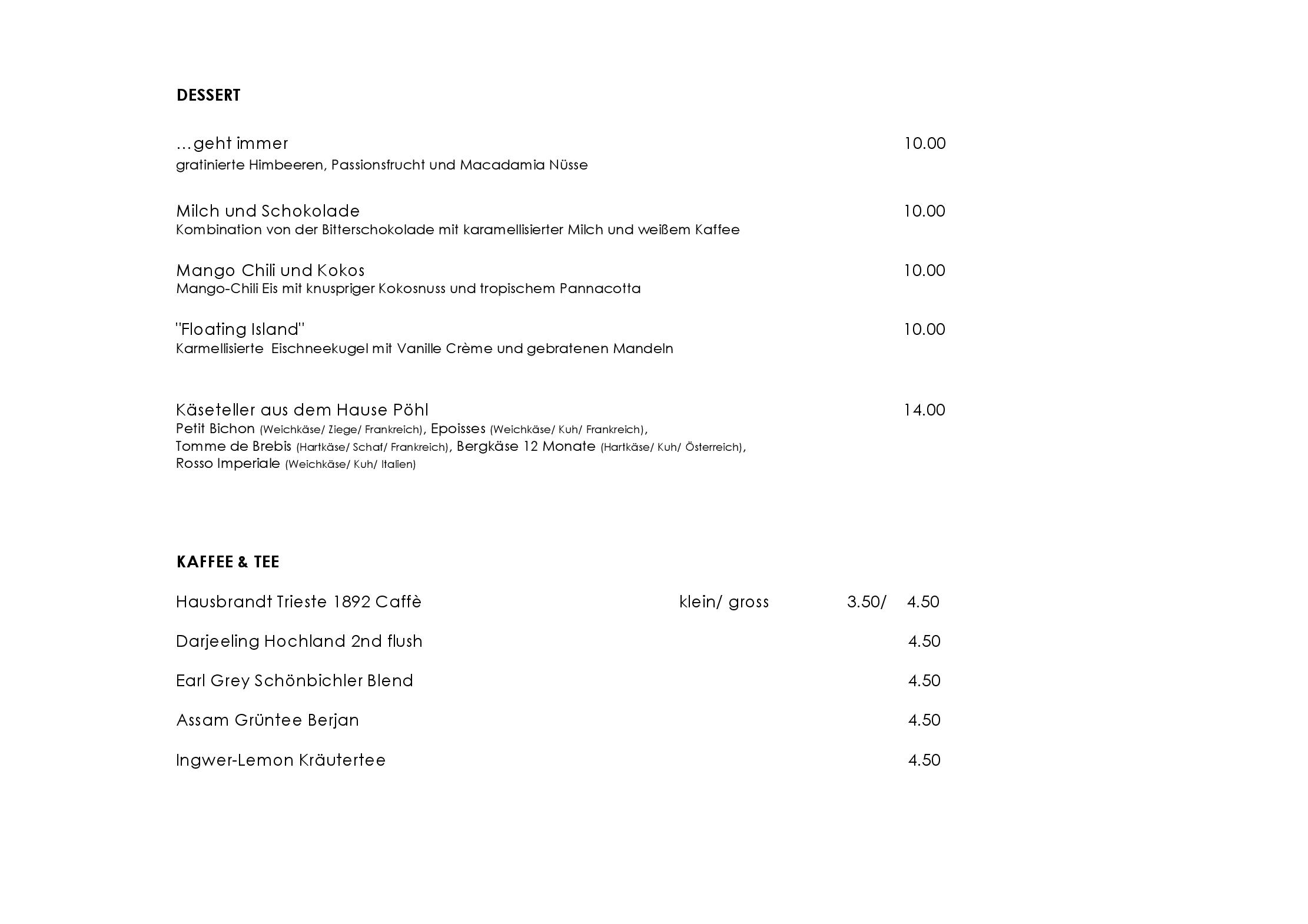 Speisekarte Albertina Passage Dinnerclub in Wien, Seite 3