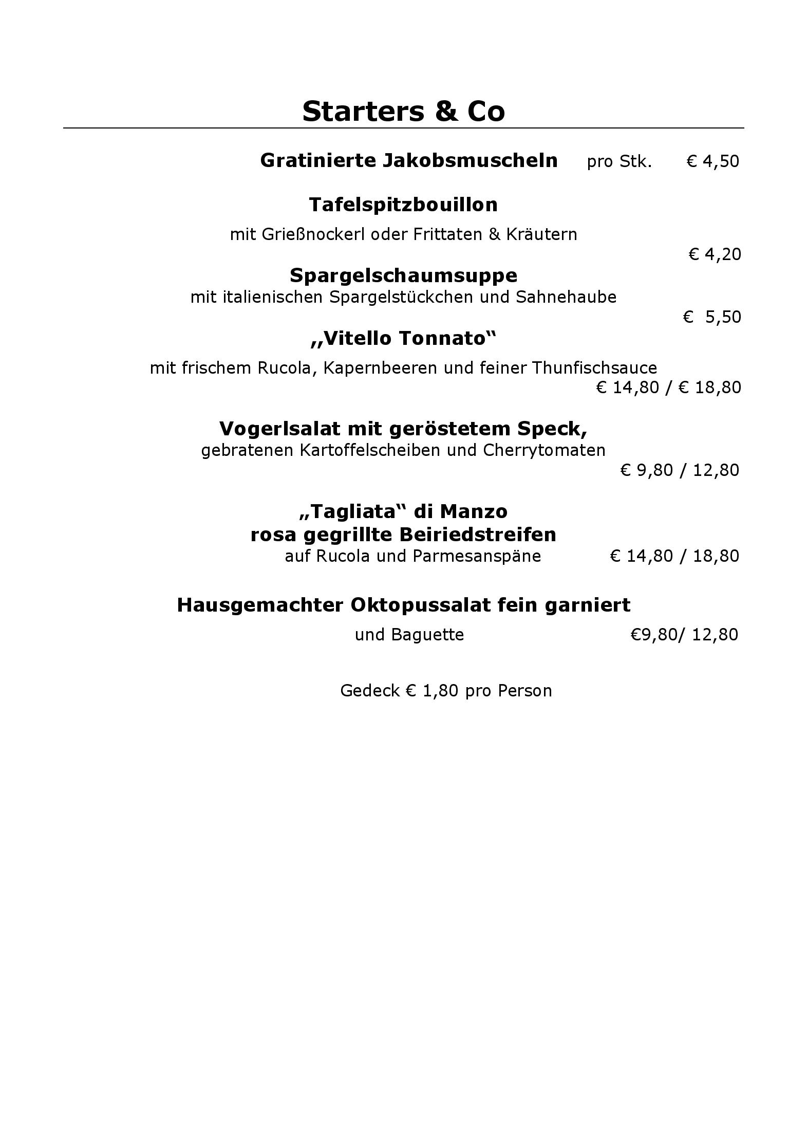 Speisekarte Restaurant Urbani Weinstuben in Villach, Seite 1
