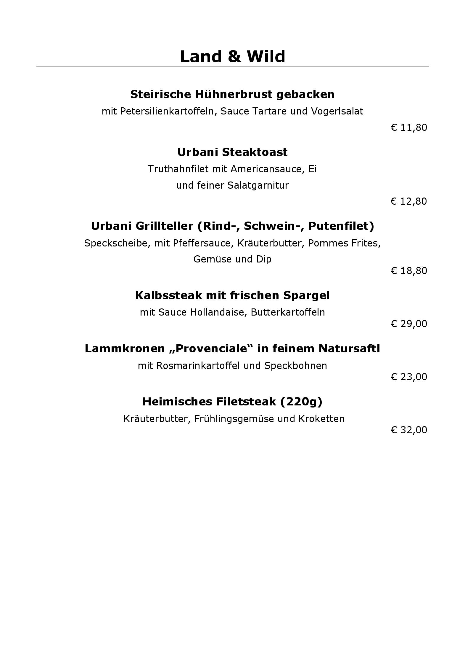 Speisekarte Restaurant Urbani Weinstuben in Villach, Seite 3