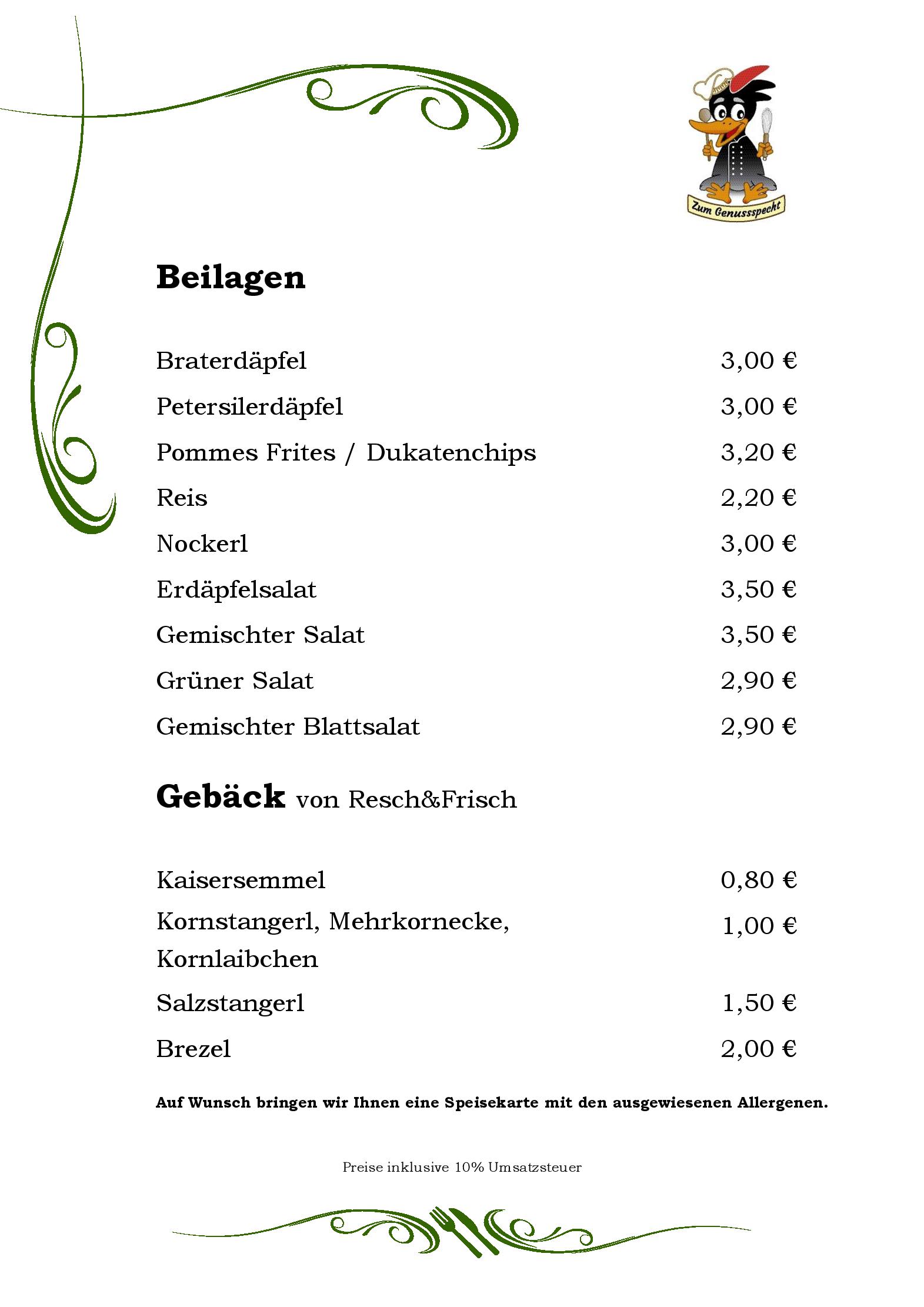 Speisekarte Zum Genussspecht im Unterlaaerhof in Wien, Seite 10