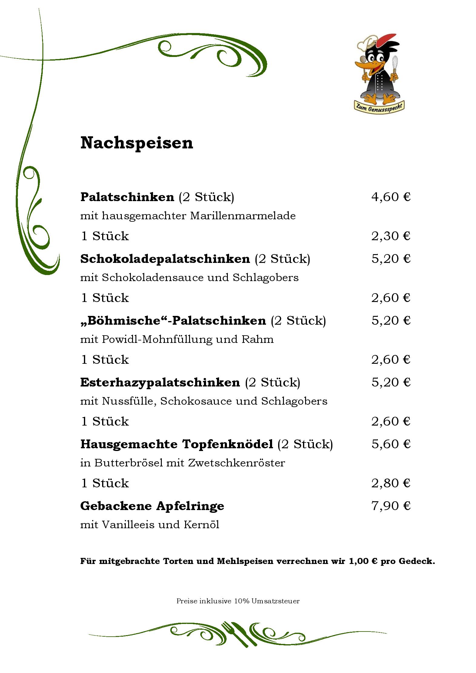 Speisekarte Zum Genussspecht im Unterlaaerhof in Wien, Seite 11