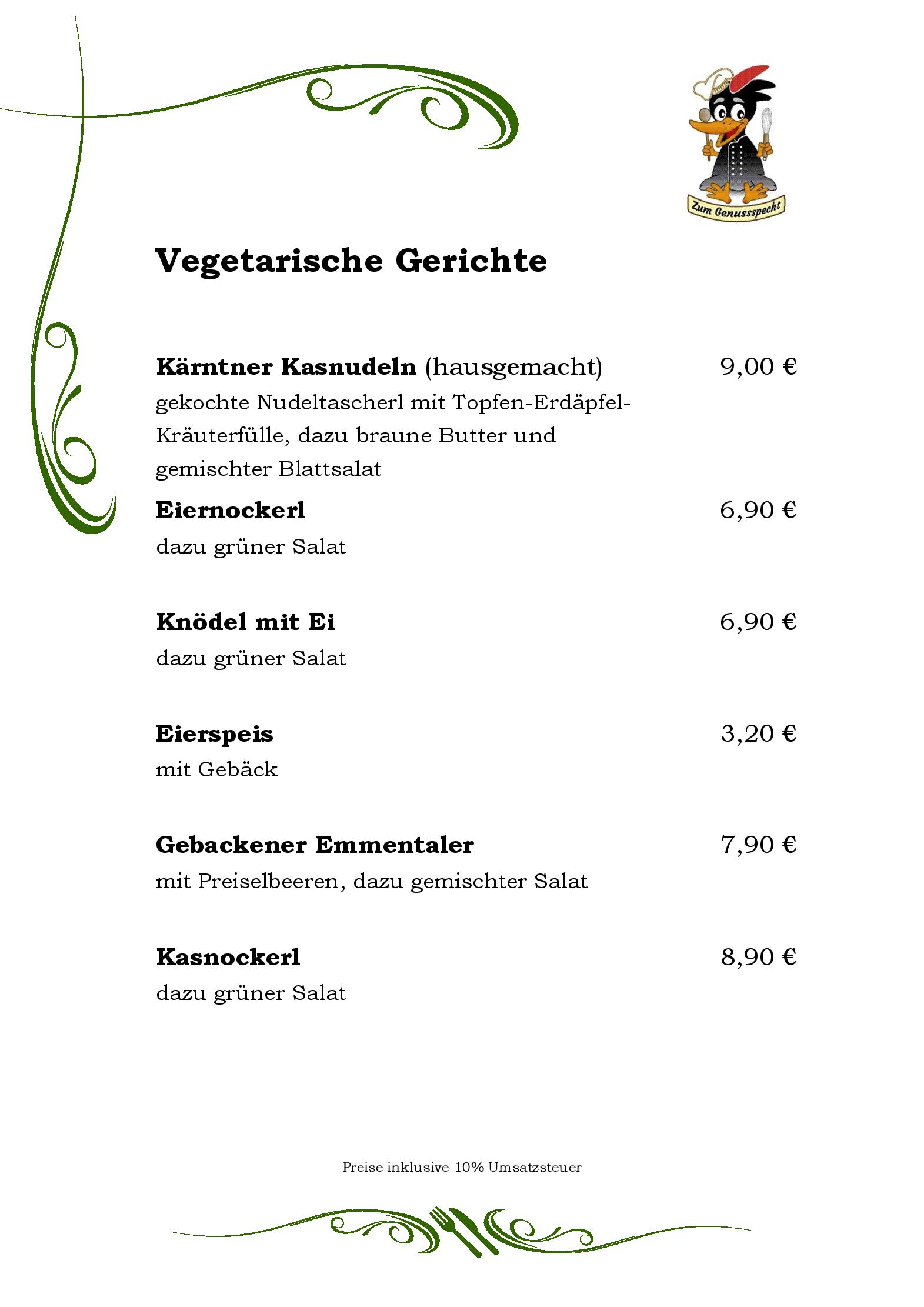 Speisekarte Zum Genussspecht im Unterlaaerhof in Wien, Seite 3
