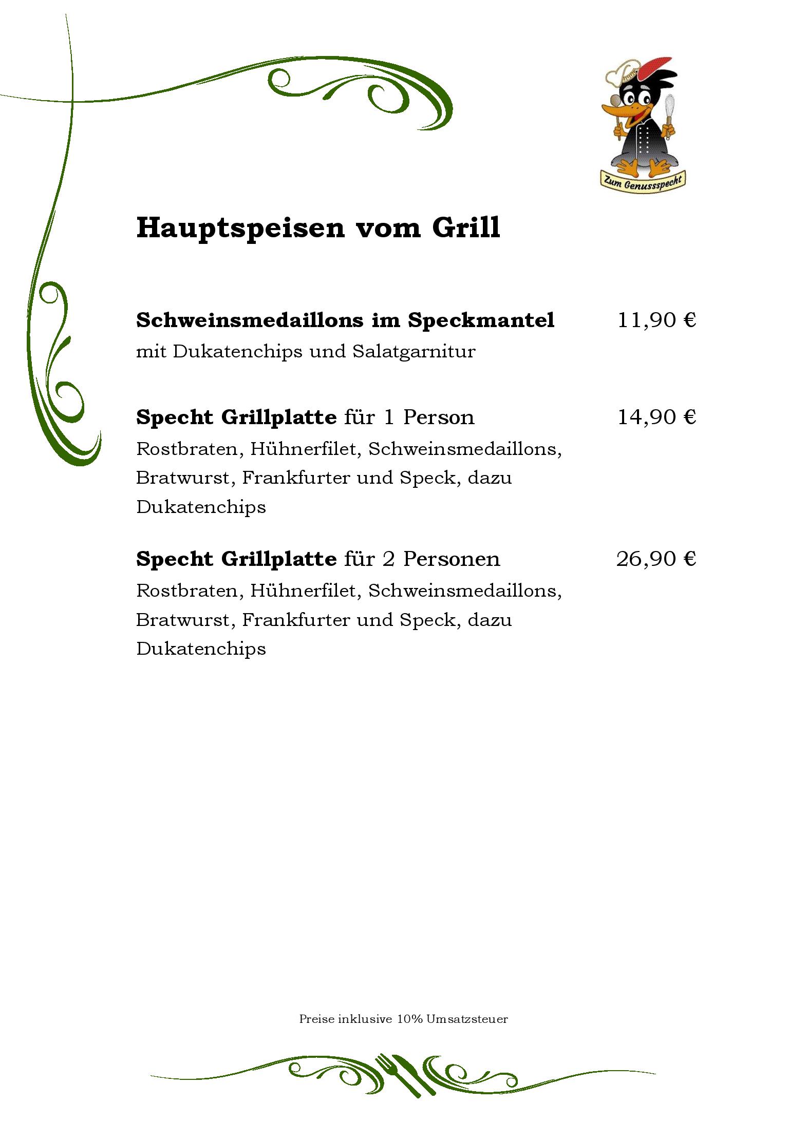 Speisekarte Zum Genussspecht im Unterlaaerhof in Wien, Seite 4