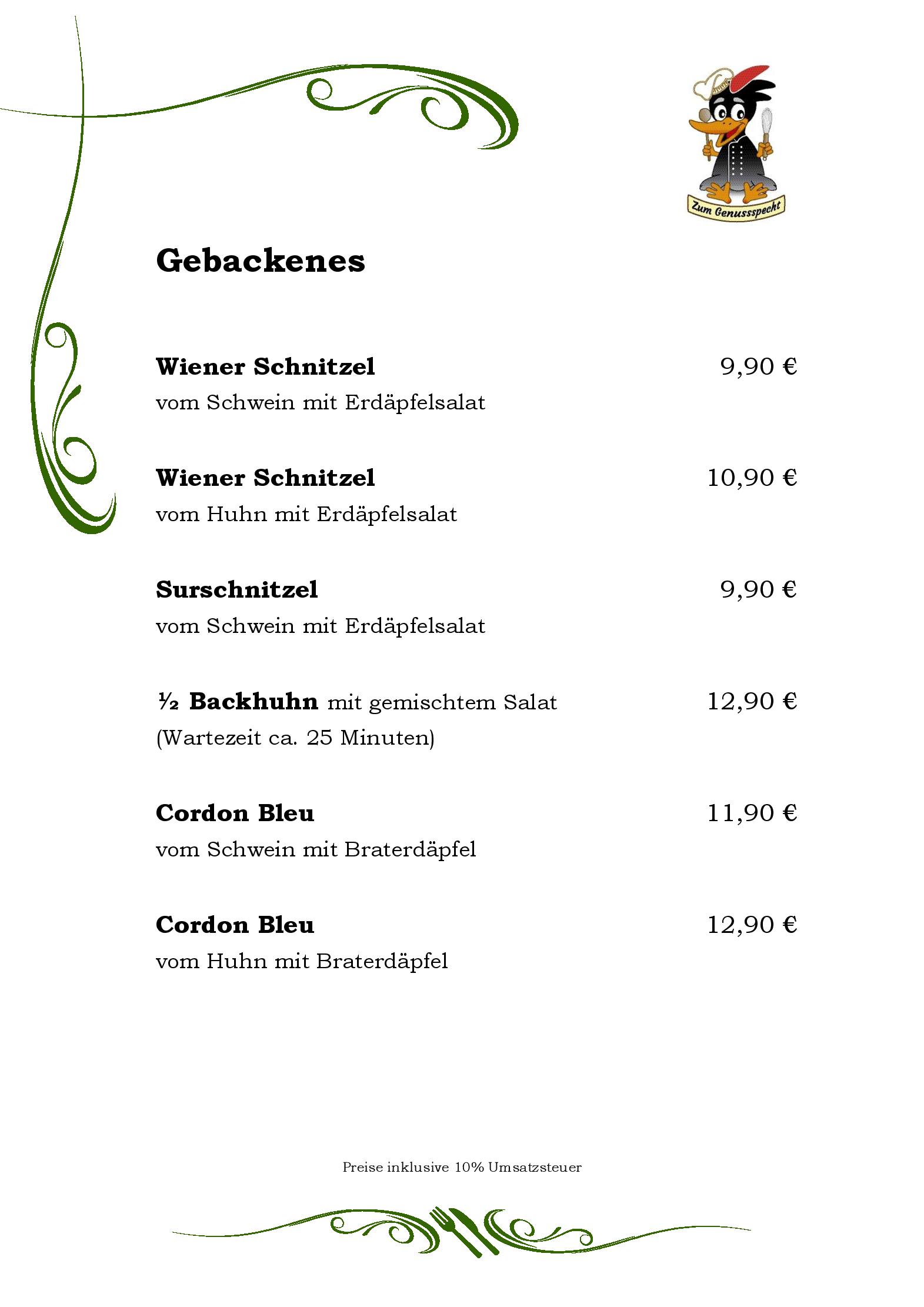 Speisekarte Zum Genussspecht im Unterlaaerhof in Wien, Seite 5