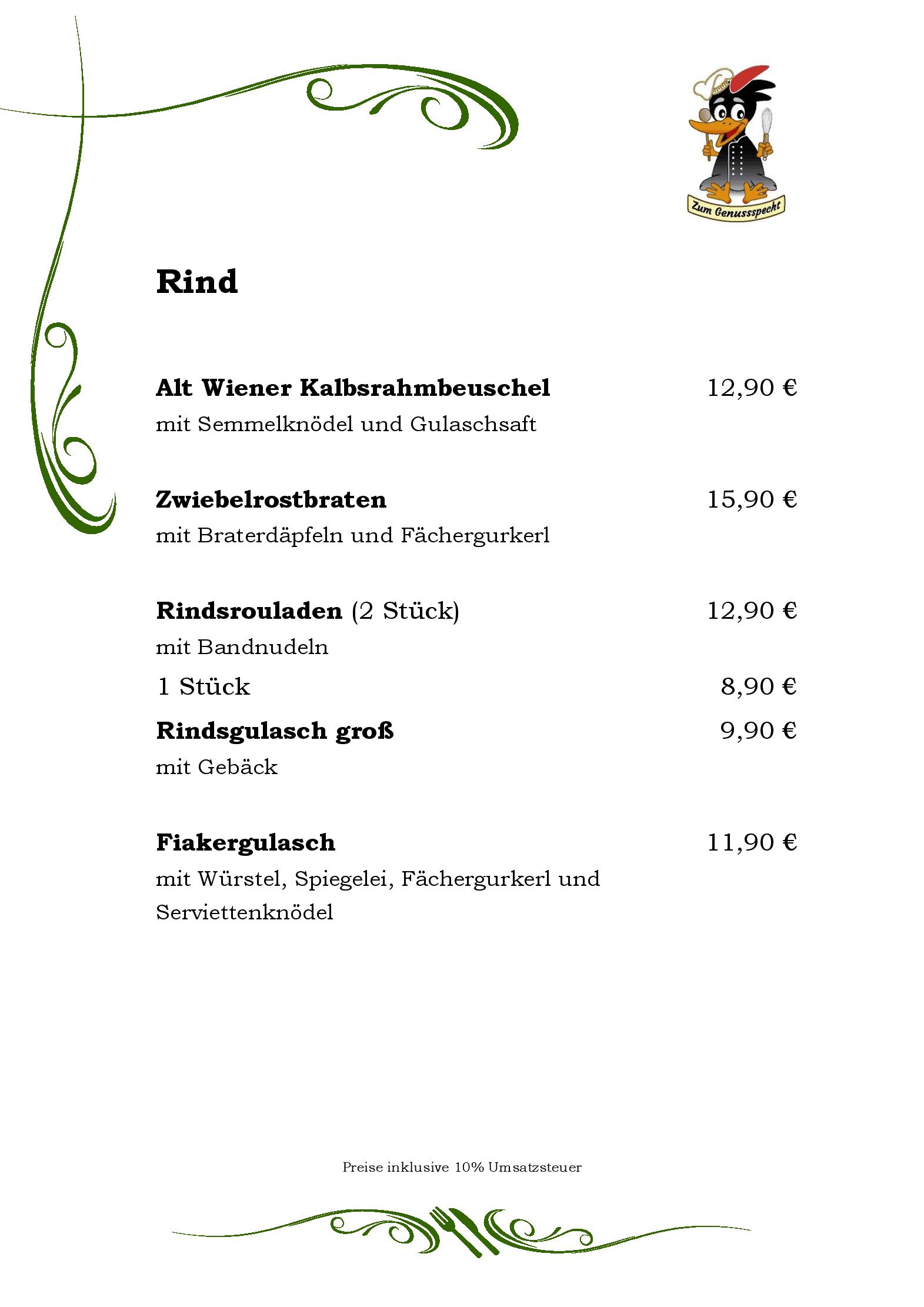 Speisekarte Zum Genussspecht im Unterlaaerhof in Wien, Seite 6