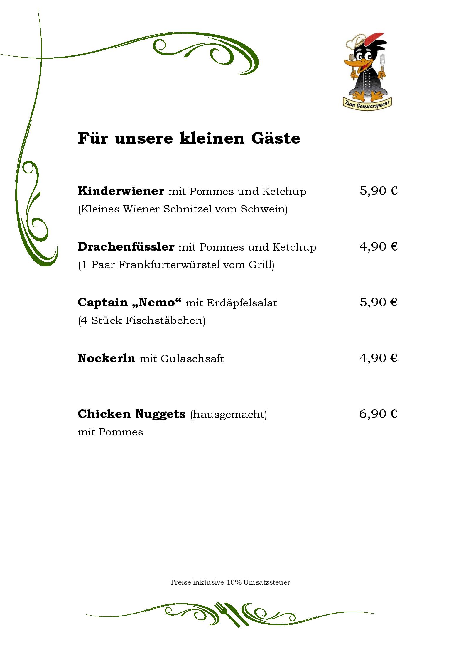 Speisekarte Zum Genussspecht im Unterlaaerhof in Wien, Seite 9