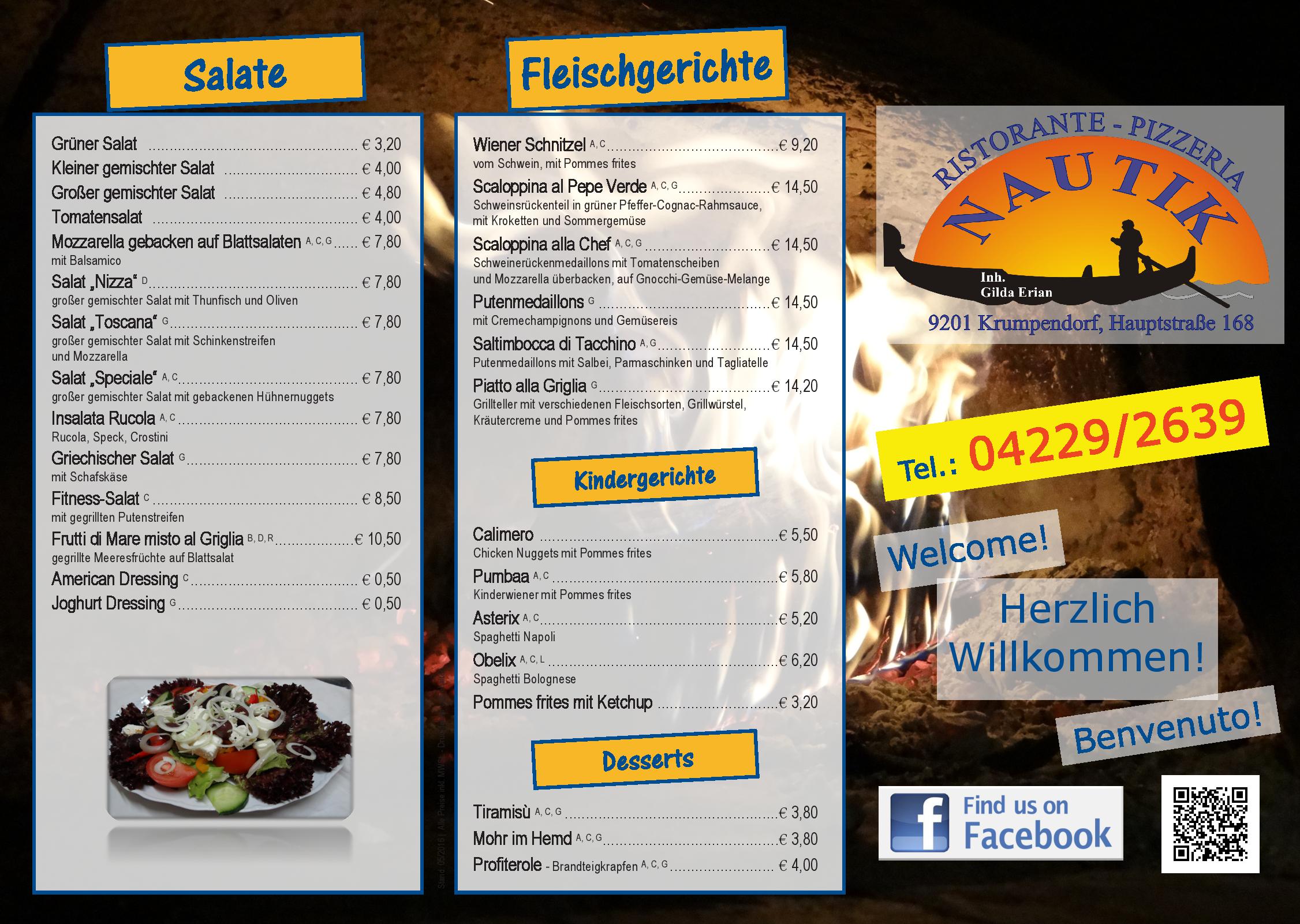 Speisekarte Pizzeria Ristorante Nautik in Krumpendorf, Seite 1