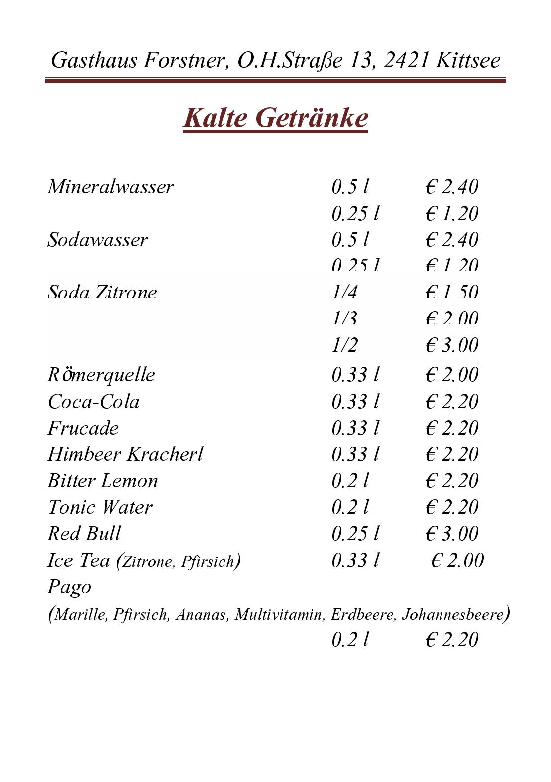 Speisekarte Gasthaus Forstner in Kittsee, Seite 10