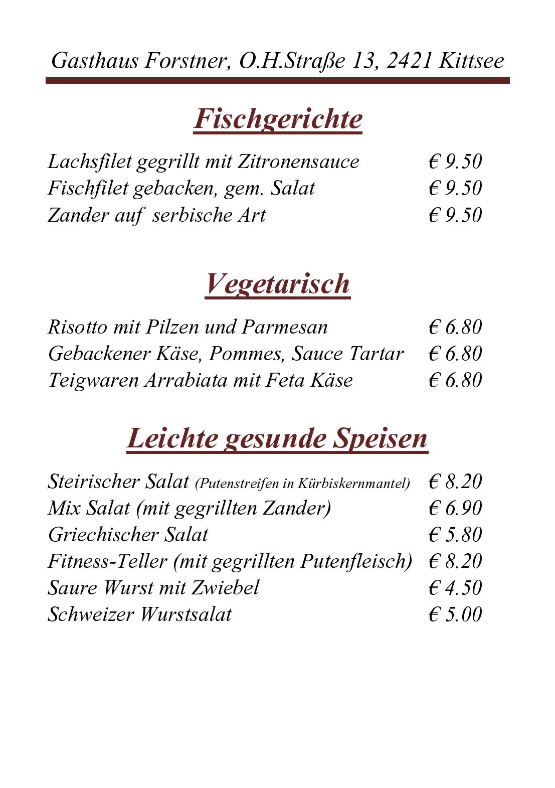 Speisekarte Gasthaus Forstner in Kittsee, Seite 3