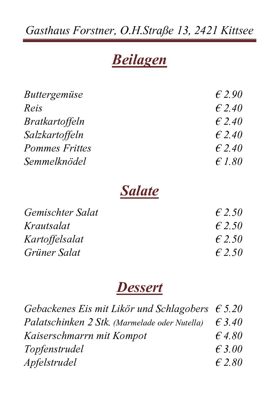Speisekarte Gasthaus Forstner in Kittsee, Seite 4