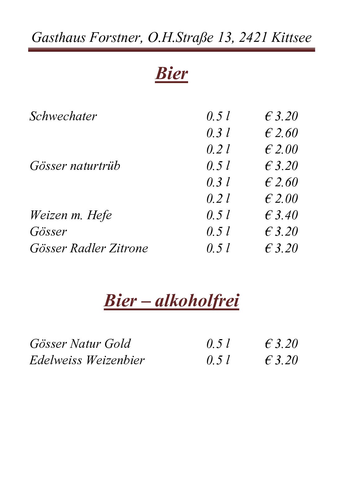 Speisekarte Gasthaus Forstner in Kittsee, Seite 9