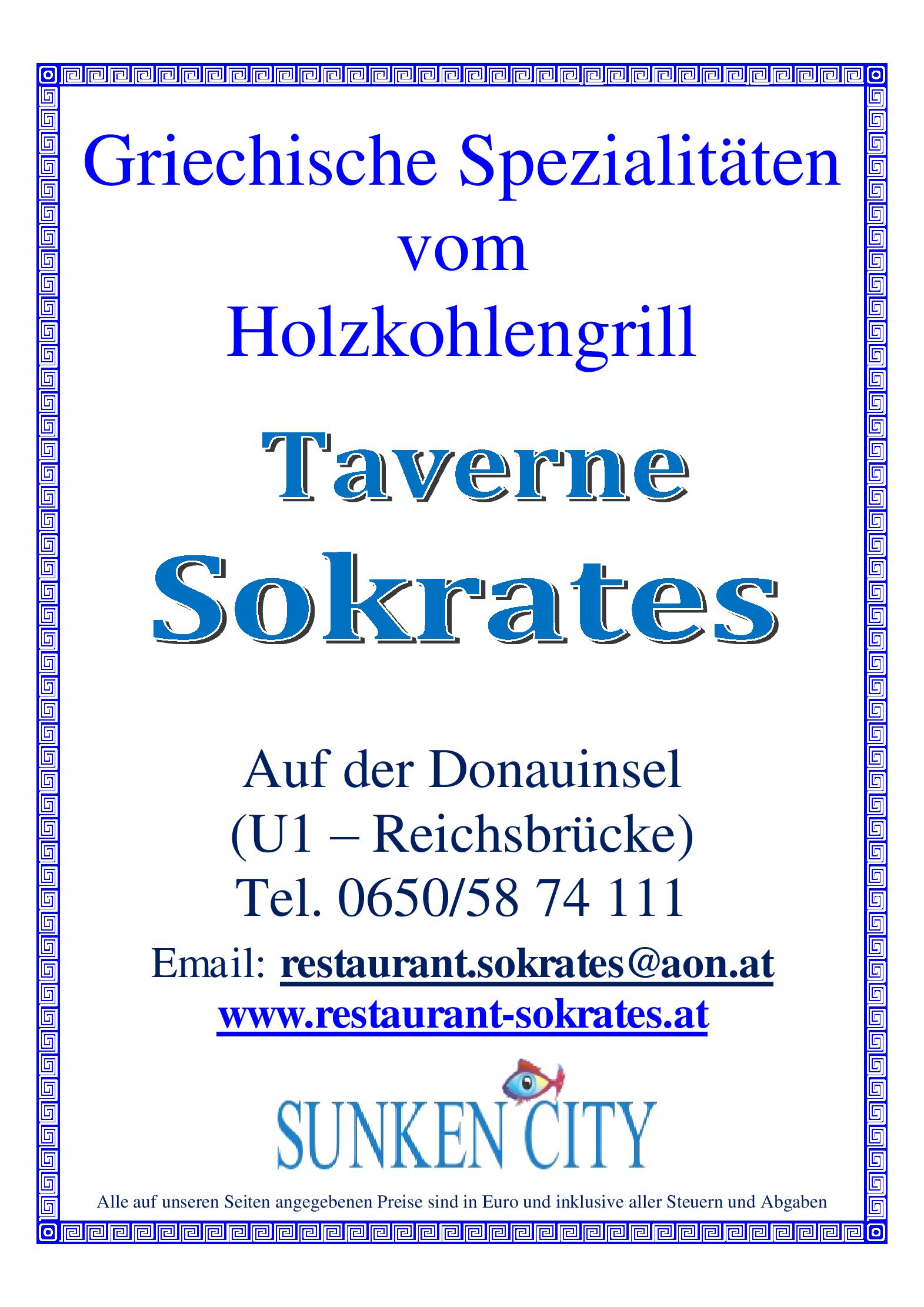 Speisekarte Taverne Sokrates in Wien, Seite 1