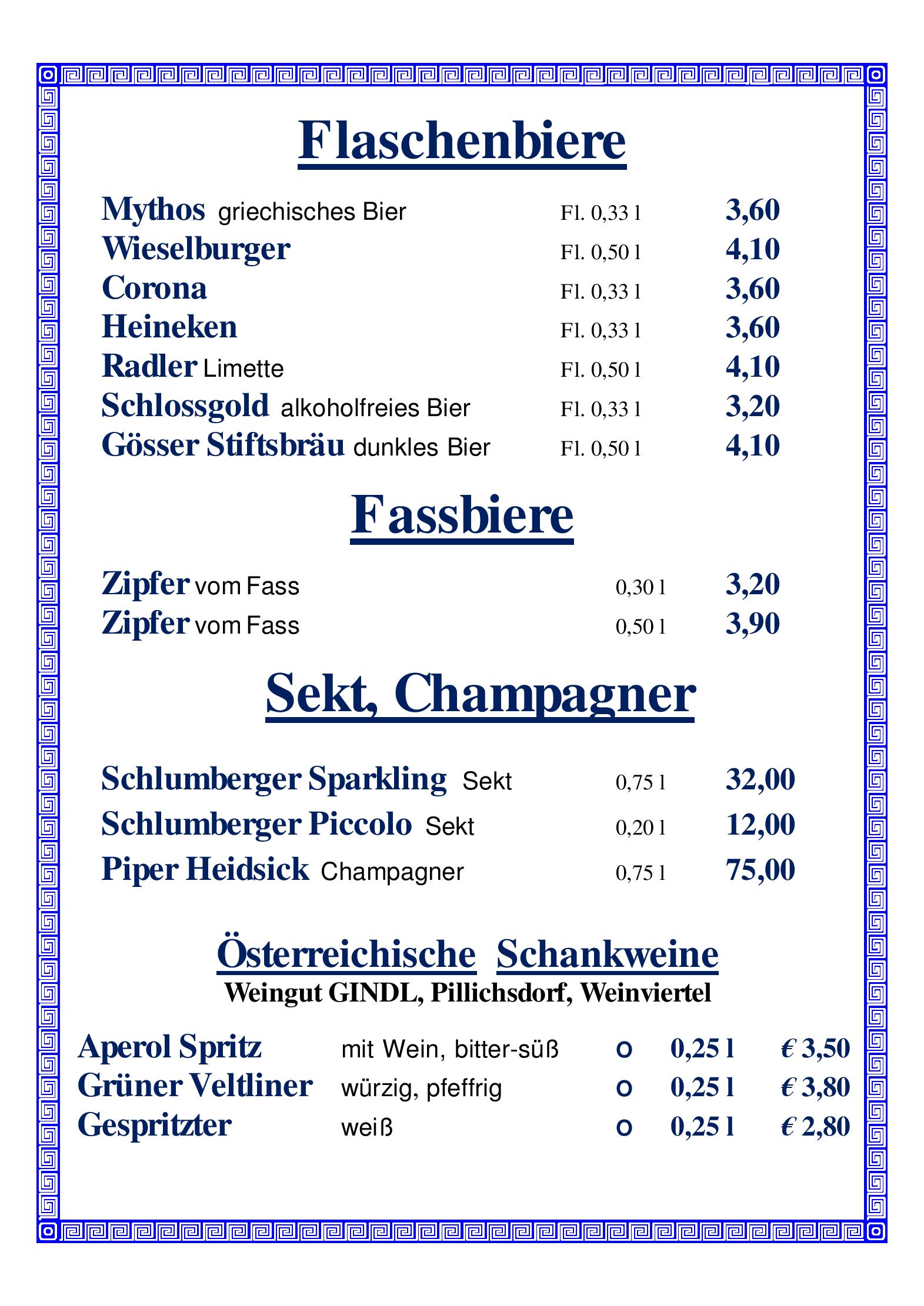 Speisekarte Taverne Sokrates in Wien, Seite 13