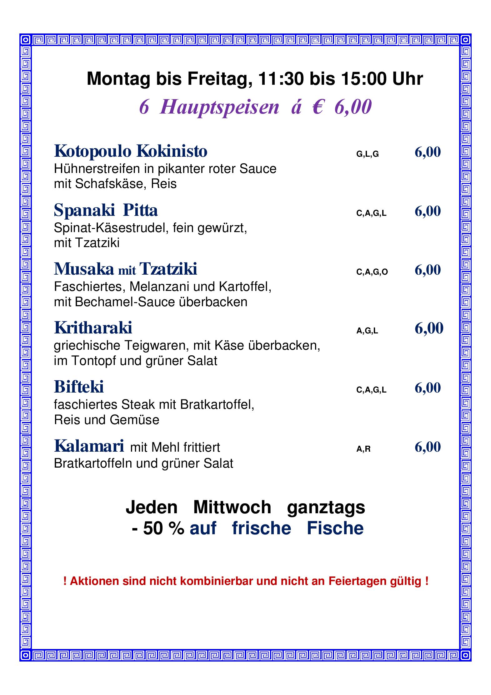 Speisekarte Taverne Sokrates in Wien, Seite 2