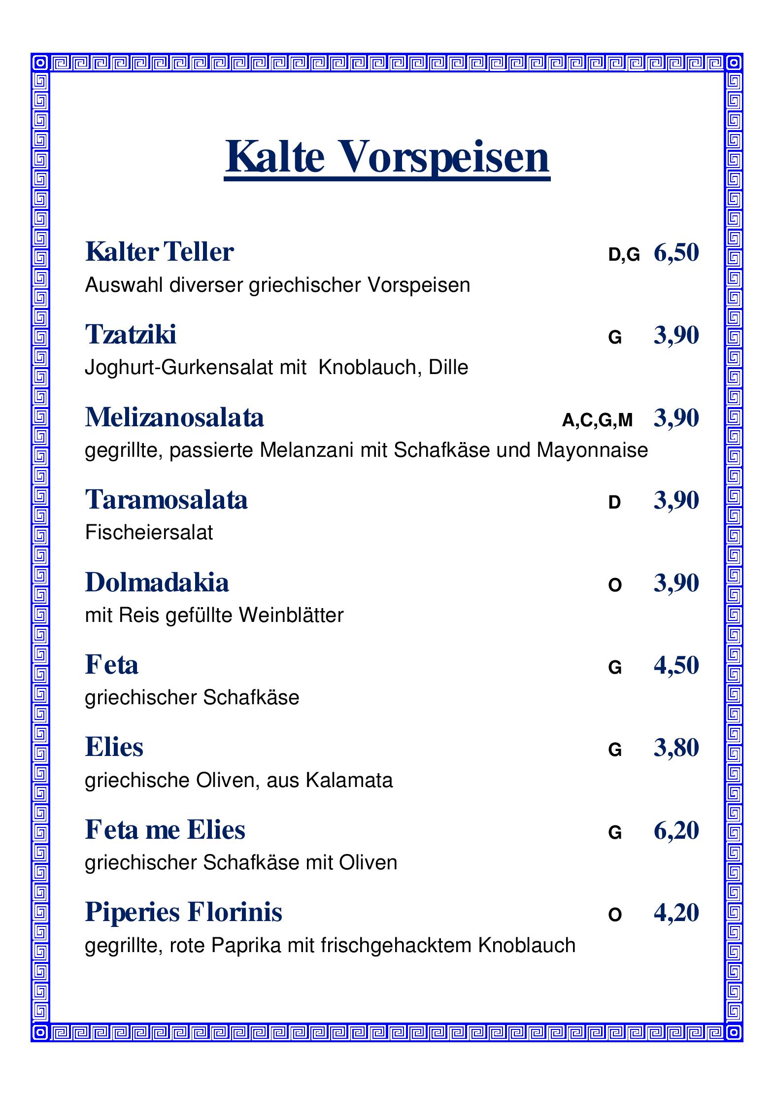 Speisekarte Taverne Sokrates in Wien, Seite 3