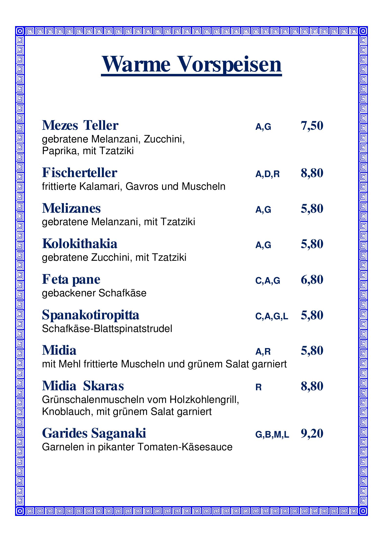 Speisekarte Taverne Sokrates in Wien, Seite 4
