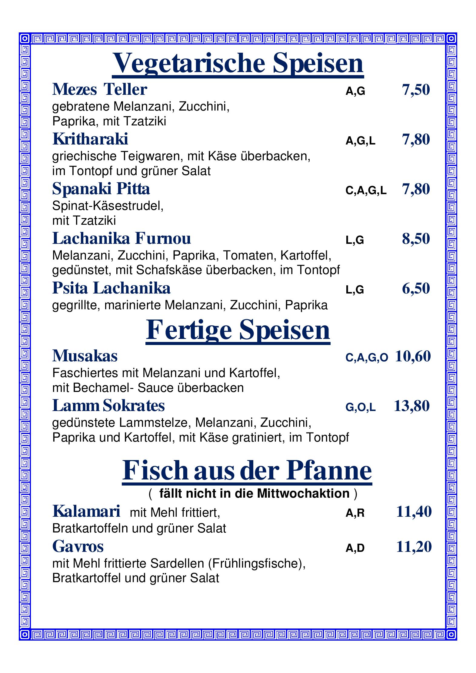 Speisekarte Taverne Sokrates in Wien, Seite 5