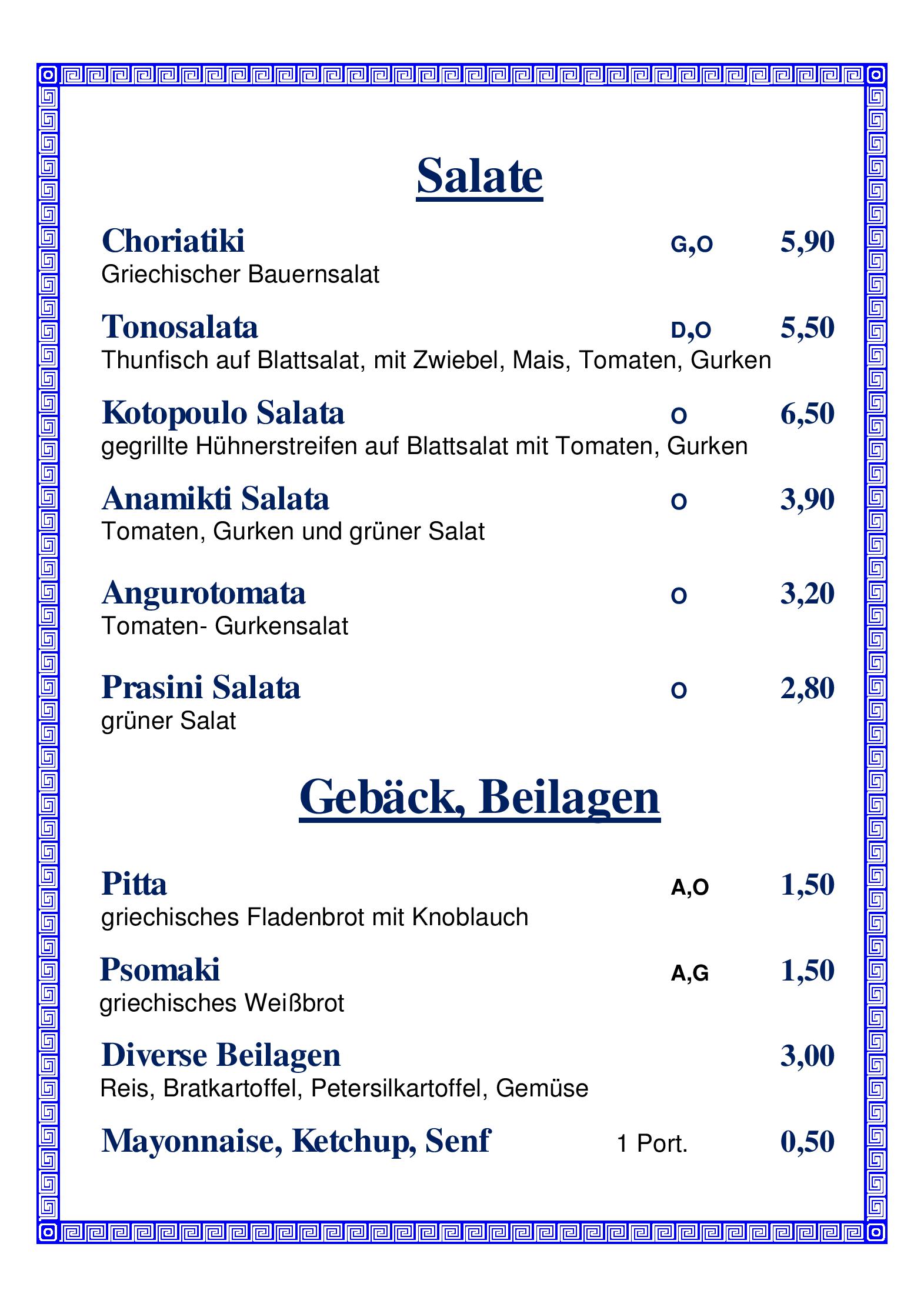 Speisekarte Taverne Sokrates in Wien, Seite 9