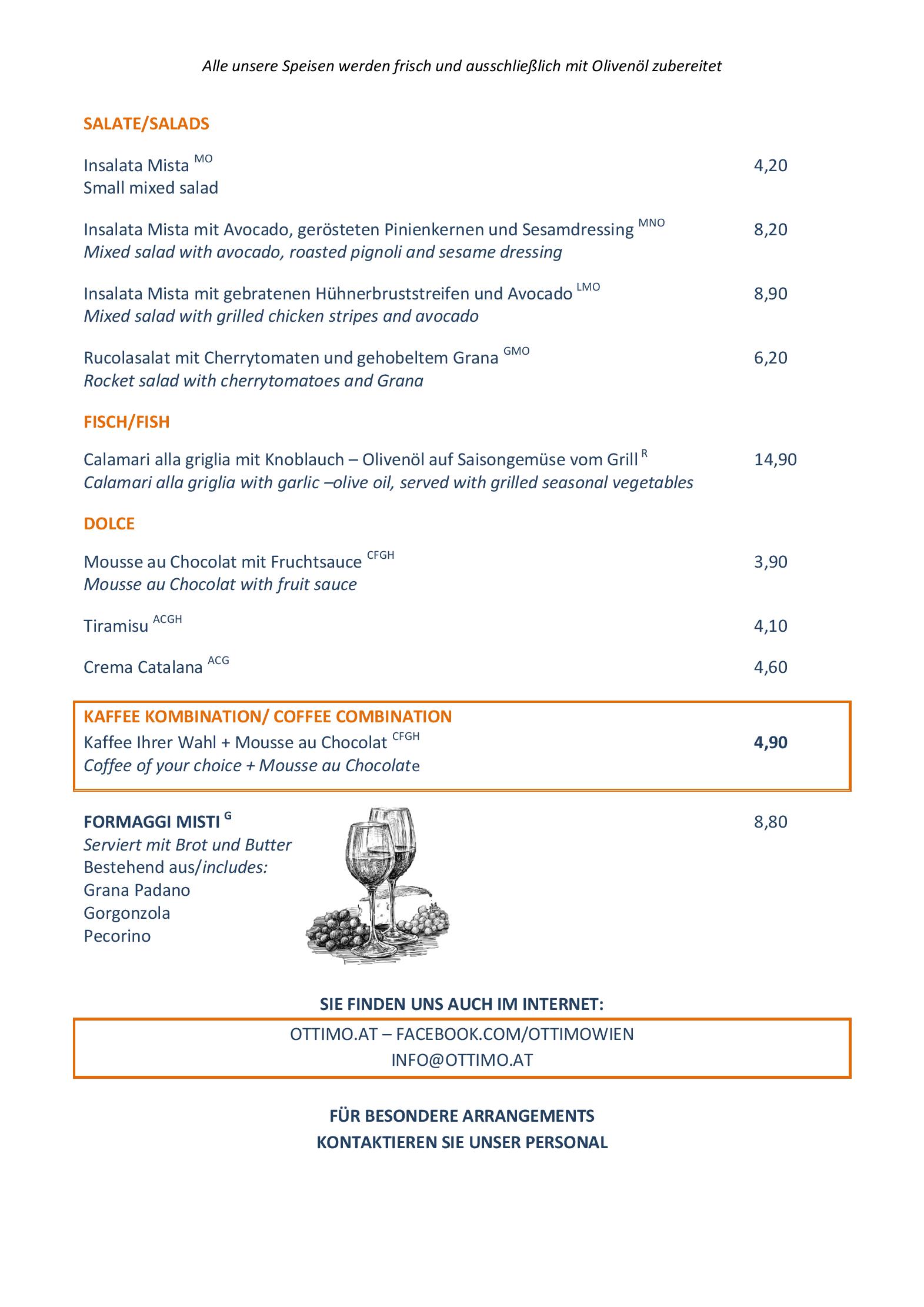 Speisekarte Ottimo cafe in Wien, Seite 2