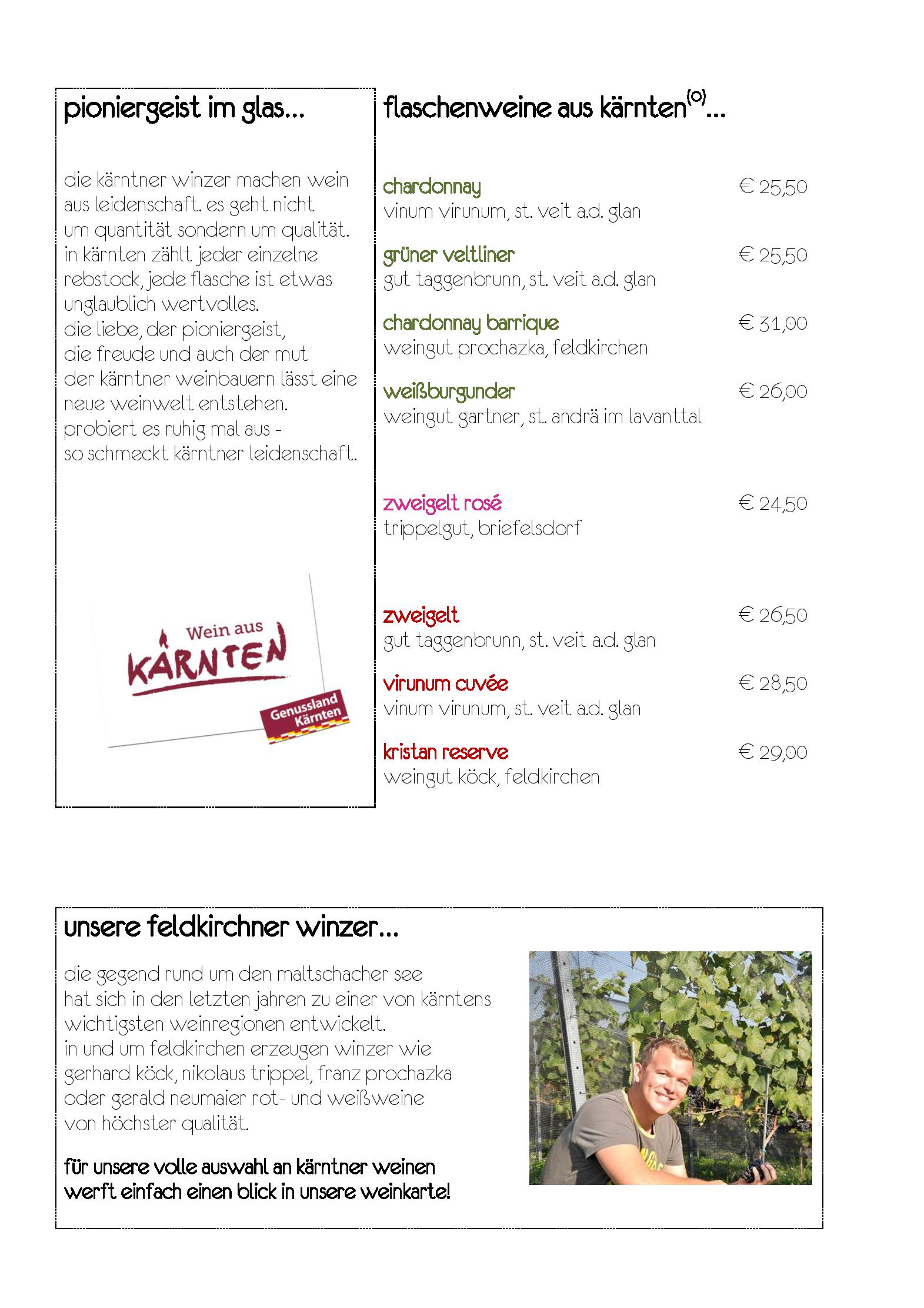 Speisekarte Maltschacher Seewirt in Feldkirchen, Seite 1