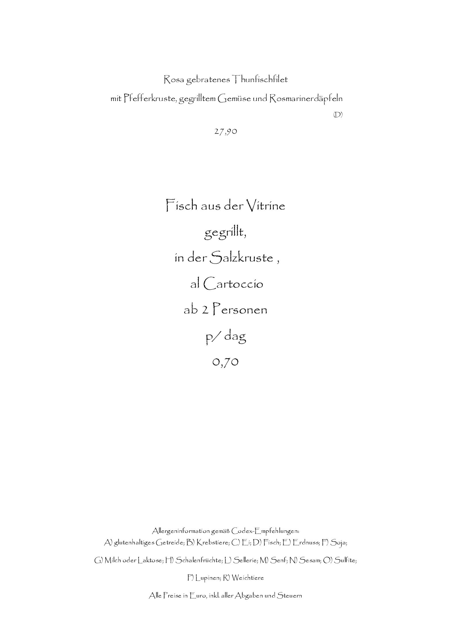 Speisekarte AURELIUS Restaurant & Weinbar in Wien, Seite 1
