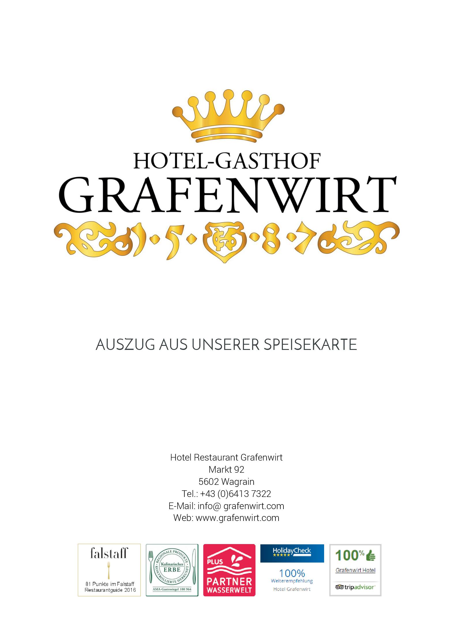 Speisekarte HOTEL GRAFENWIRT in Wagrain, Seite 1
