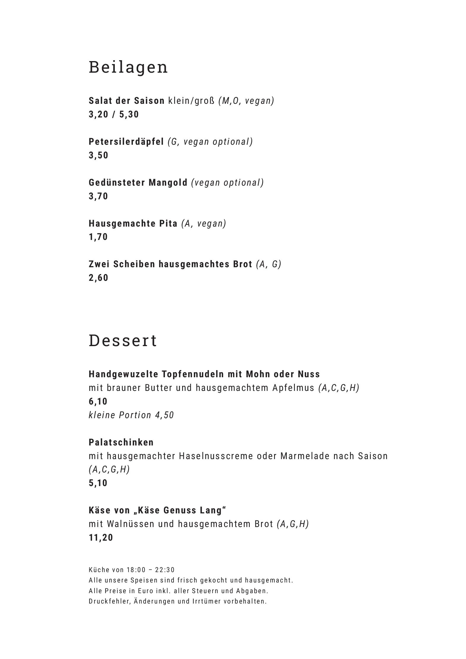 Speisekarte Steinthal in Wien, Seite 1